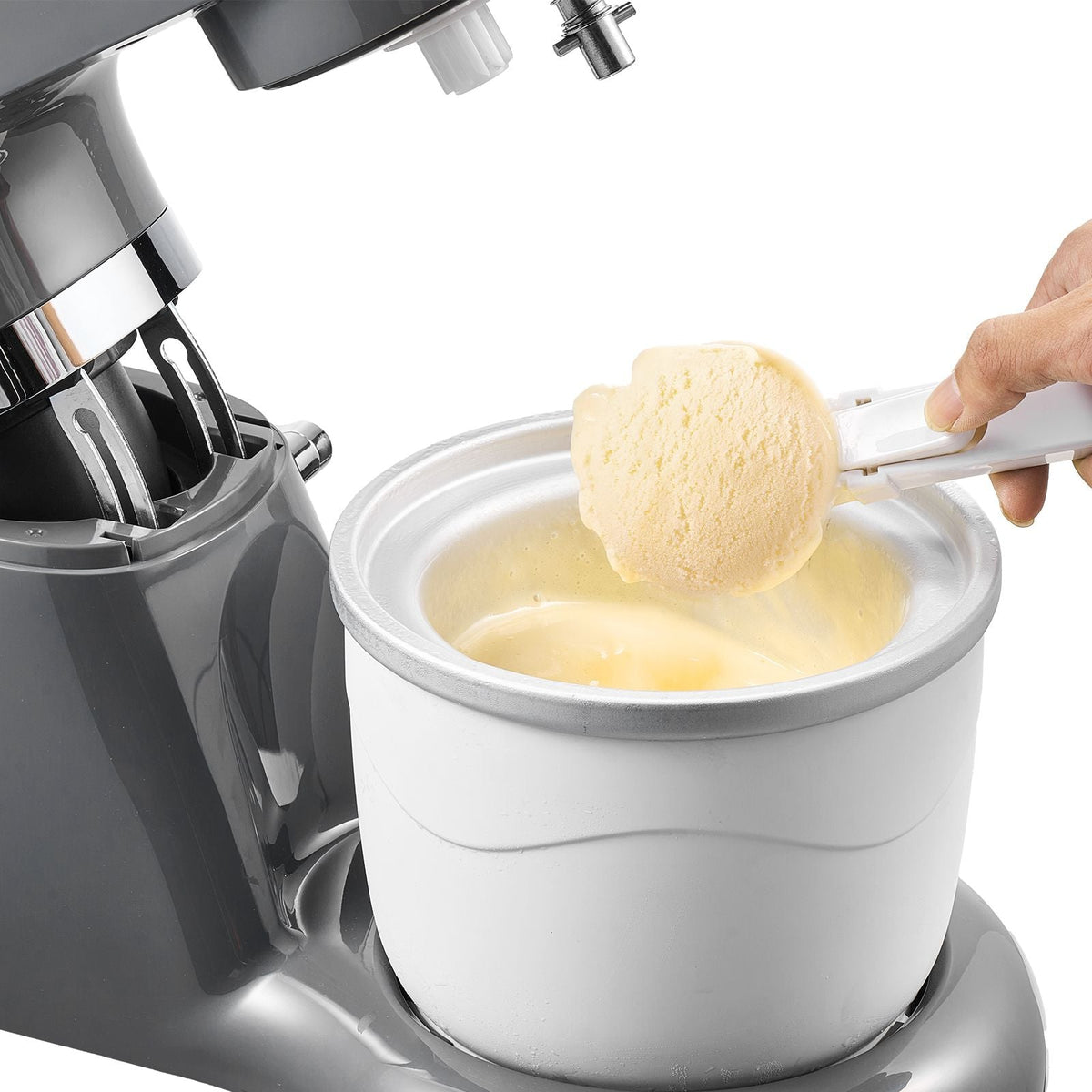 Ice Cream Maker, 1.8 Qt. Capacity, 6-Speed Electric Stand Mixer, with LED Digital Display & Timer, Mixing Paddle, Dough Hook, Splash Guard, for Homemade Frozen Yogurt Fruit Sorbet Gelato, Grey