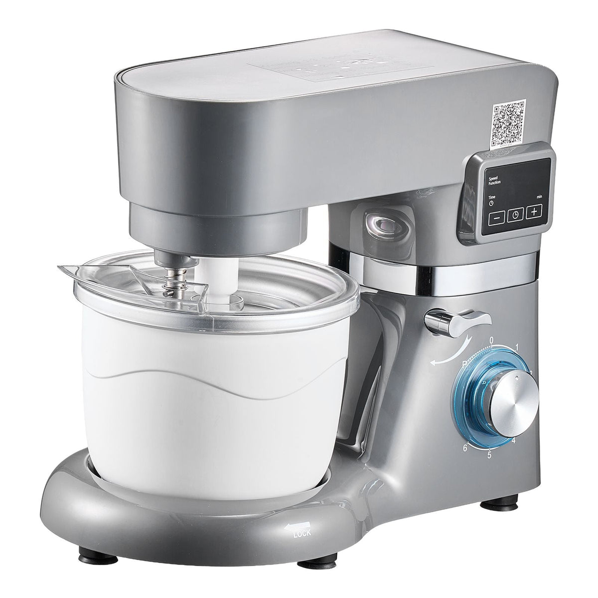 Ice Cream Maker, 1.8 Qt. Capacity, 6-Speed Electric Stand Mixer, with LED Digital Display & Timer, Mixing Paddle, Dough Hook, Splash Guard, for Homemade Frozen Yogurt Fruit Sorbet Gelato, Grey