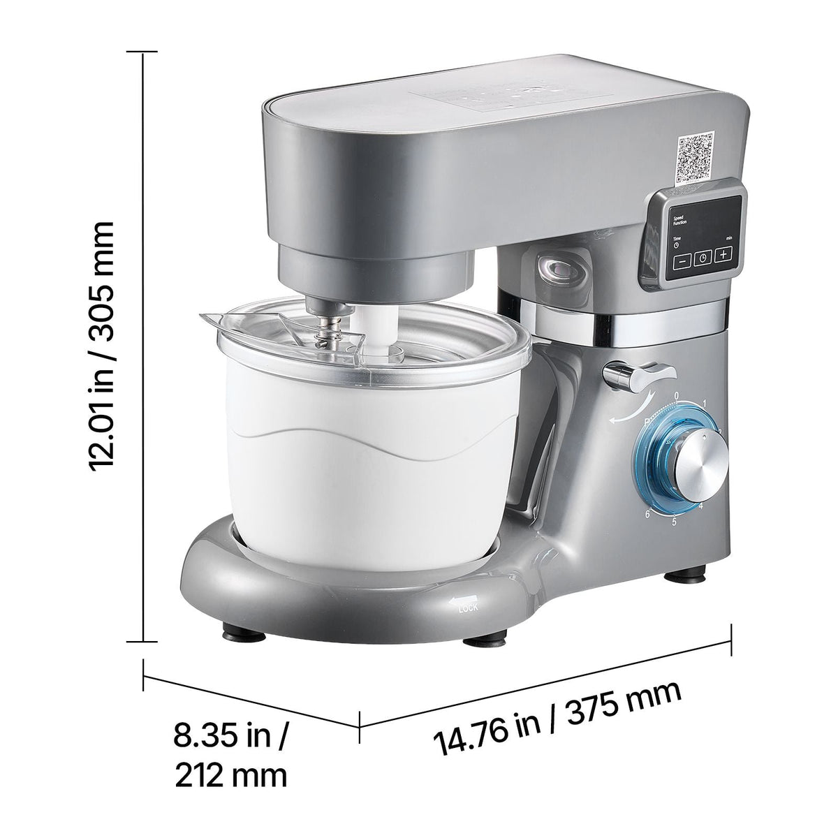 Ice Cream Maker, 1.8 Qt. Capacity, 6-Speed Electric Stand Mixer, with LED Digital Display & Timer, Mixing Paddle, Dough Hook, Splash Guard, for Homemade Frozen Yogurt Fruit Sorbet Gelato, Grey