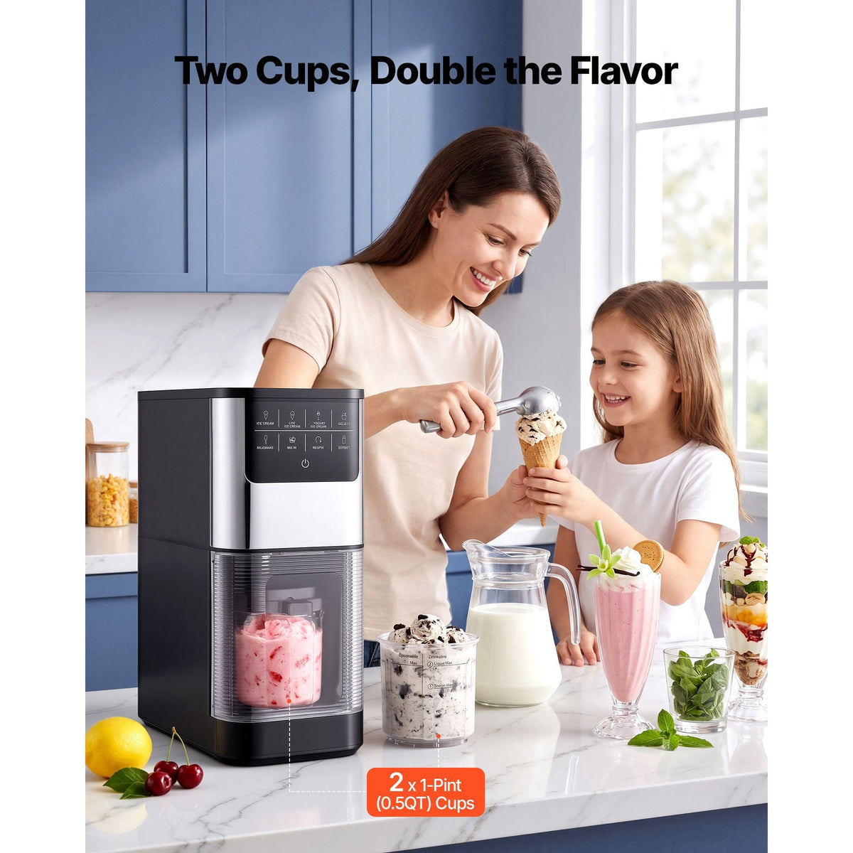 Ice Cream Maker, 7-in-1 Frozen Treat Maker for Gelato, Sorbet, Milkshake, Frozen Yogurt & Lite Ice Cream, Homemade Ice-Cream Machine with One-Touch Mix-in + Respin for Smooth, Creamy Texture