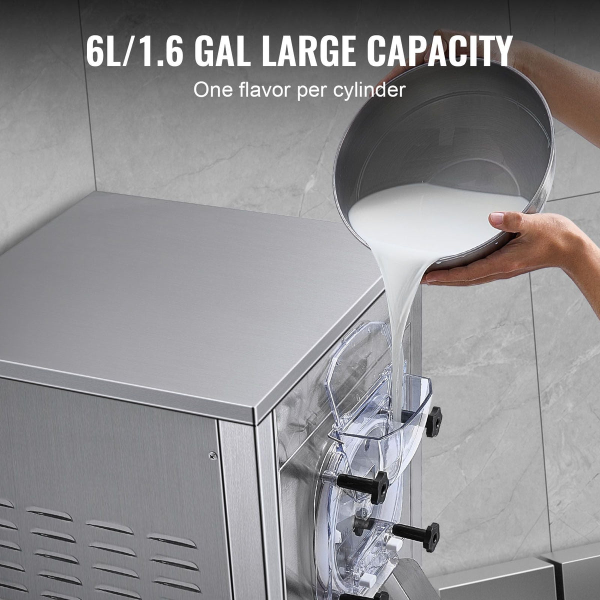 Ice Cream Maker for Commercial Use, Produces 18 Liters per Hour, 1780W, Offers Single Flavor, Equipped with Wheels, 6L Stainless Cylinder, LED Display, Automatic Cleaning & Pre-cooling Functi