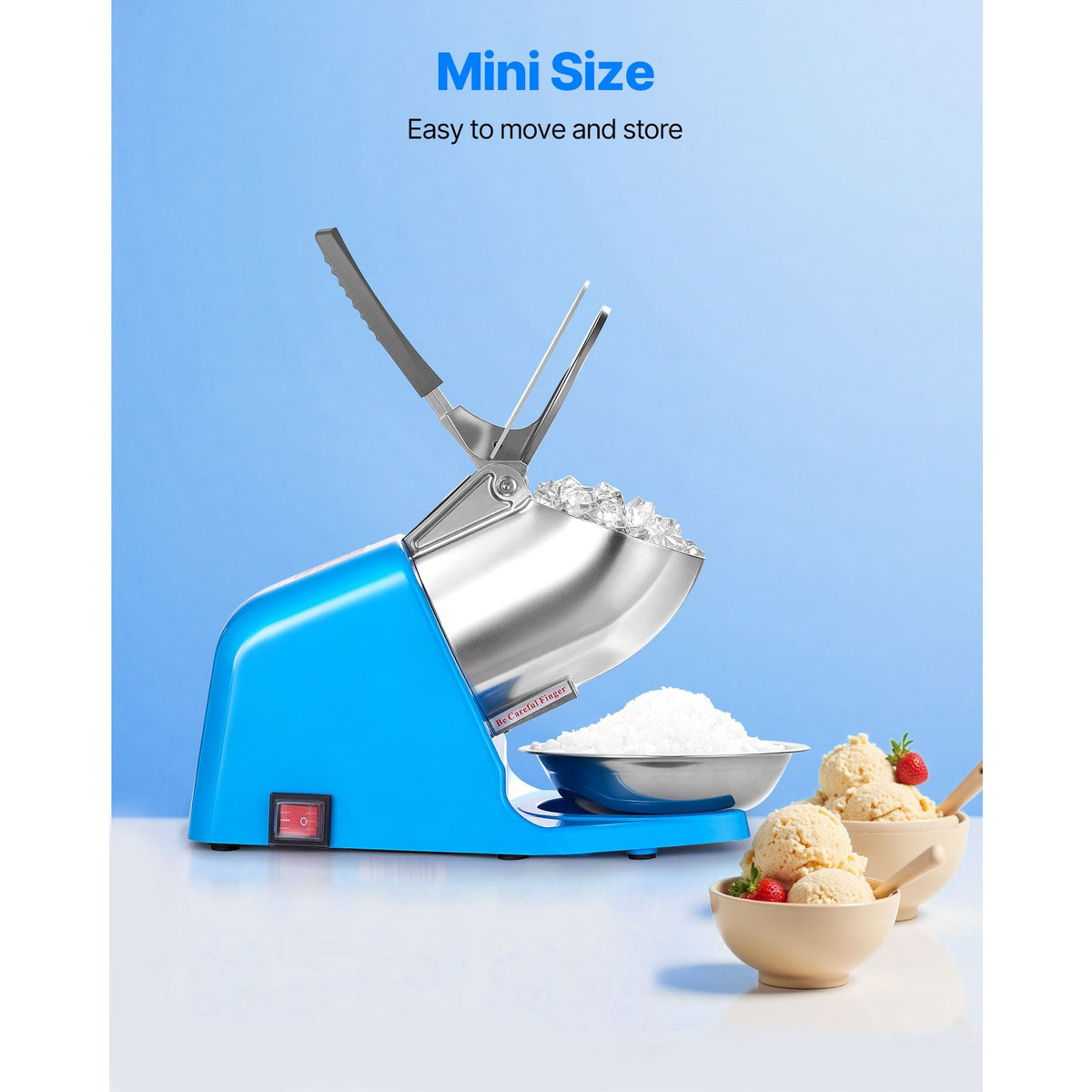 Ice Crusher Machine, 286lbs Per Hour Electric 4 Blades Snow Cone Maker, Stainless Steel Shaved Ice Machine with Bowl and Cover, 300W 2000RPM Ice-Shaver for Home and Commercial Use, Blue