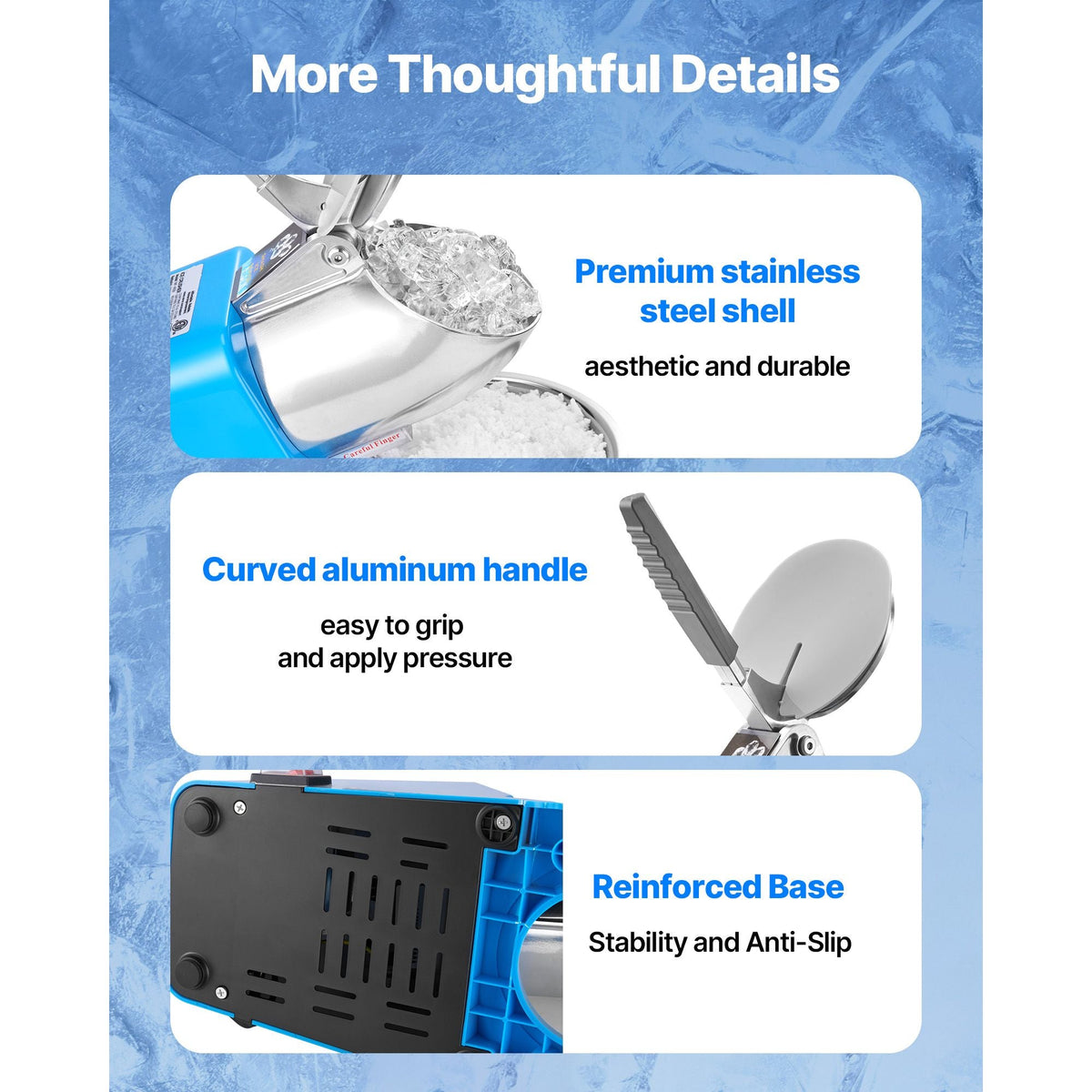 Ice Crusher Machine, 286lbs Per Hour Electric 4 Blades Snow Cone Maker, Stainless Steel Shaved Ice Machine with Bowl and Cover, 300W 2000RPM Ice-Shaver for Home and Commercial Use, Blue