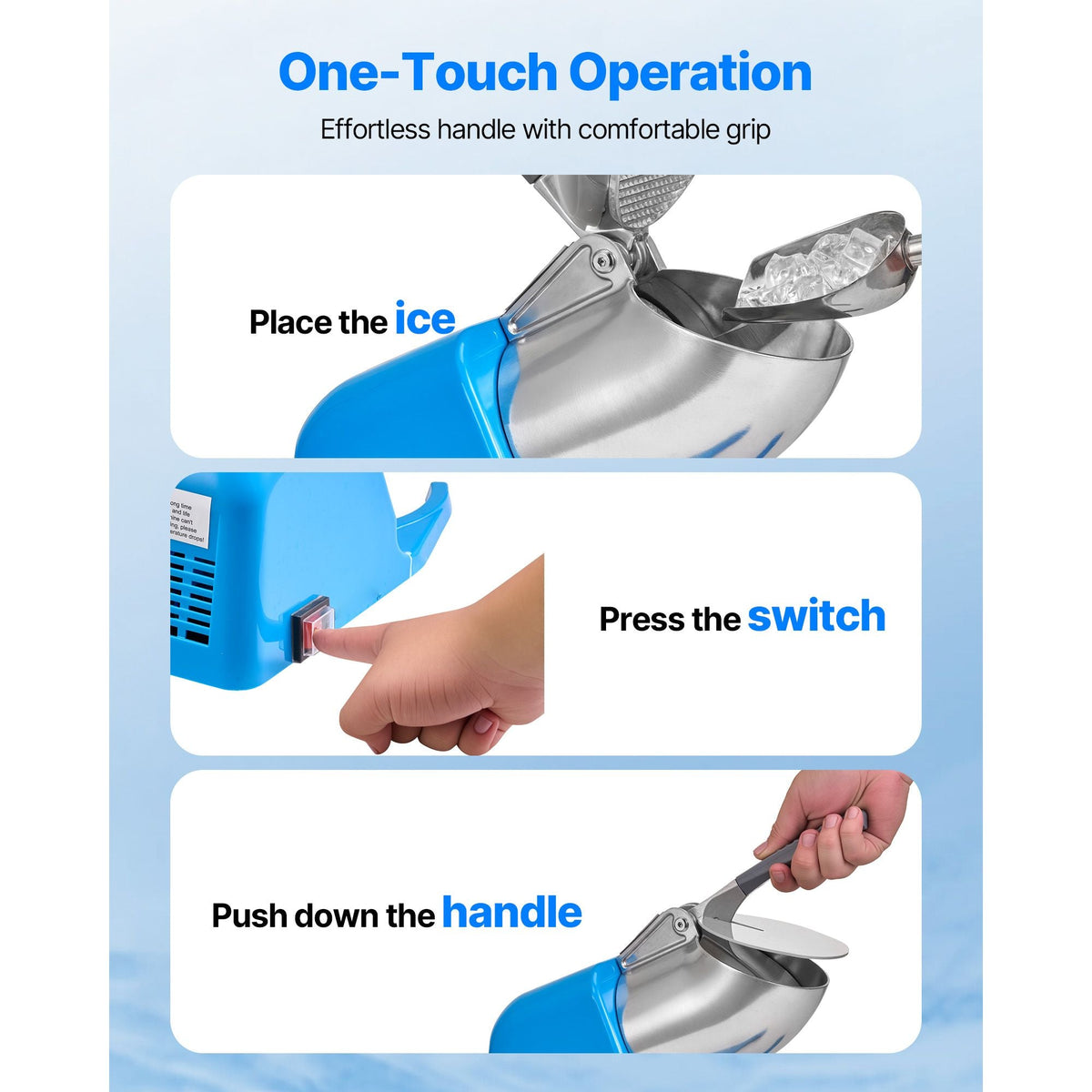 Ice Crusher Machine, 286lbs Per Hour Electric 4 Blades Snow Cone Maker, Stainless Steel Shaved Ice Machine with Bowl and Cover, 300W 2000RPM Ice-Shaver for Home and Commercial Use, Blue