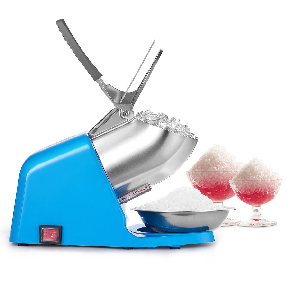 Ice Crusher Machine, 286lbs Per Hour Electric 4 Blades Snow Cone Maker, Stainless Steel Shaved Ice Machine with Bowl and Cover, 300W 2000RPM Ice-Shaver for Home and Commercial Use, Blue