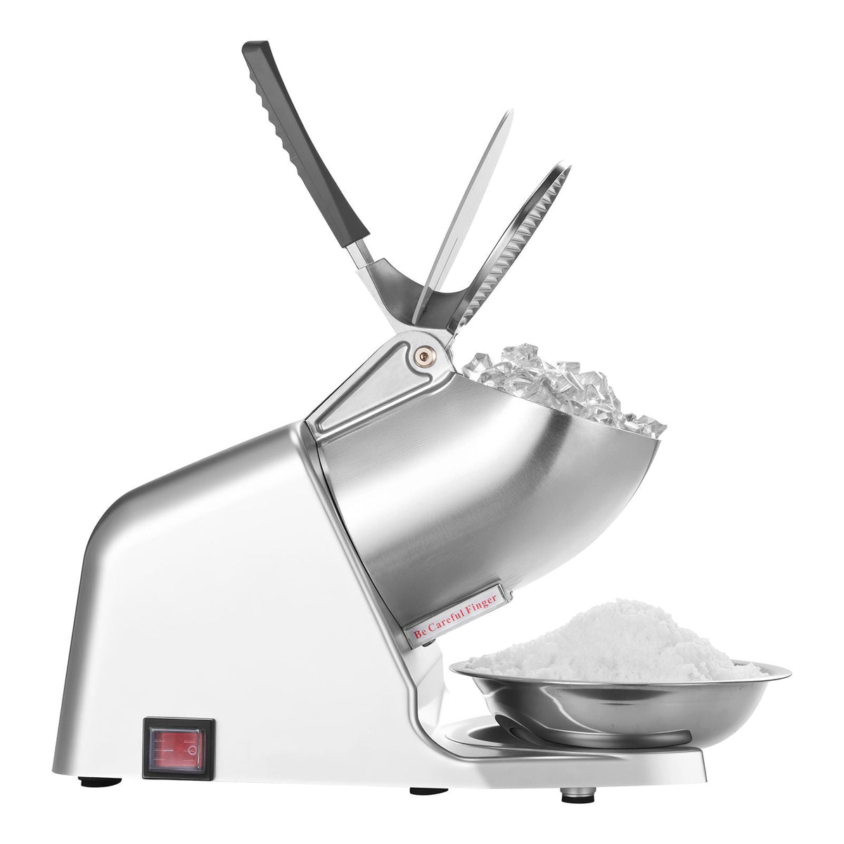 Ice Crusher Machine, 286lbs Per Hour Electric 4 Blades Snow Cone Maker, Stainless Steel Shaved Ice Machine with Bowl and Cover, 300W 2000RPM Ice-Shaver for Home and Commercial Use, Silver