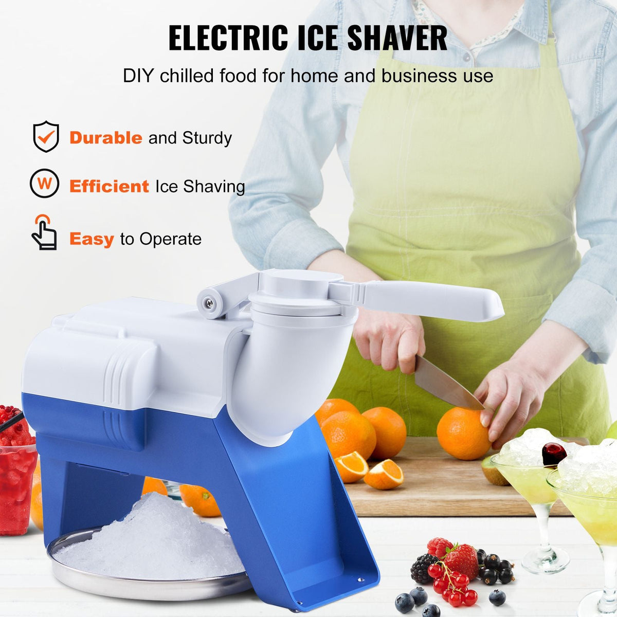 Ice Crushers Machine, 176lbs Per Hour Electric Snow Cone Maker with 2 Blades, Shaved Ice Machine with Cover and Bowl, 220W Ice Shaver Machine for Margaritas, Home and Commercial Use, White