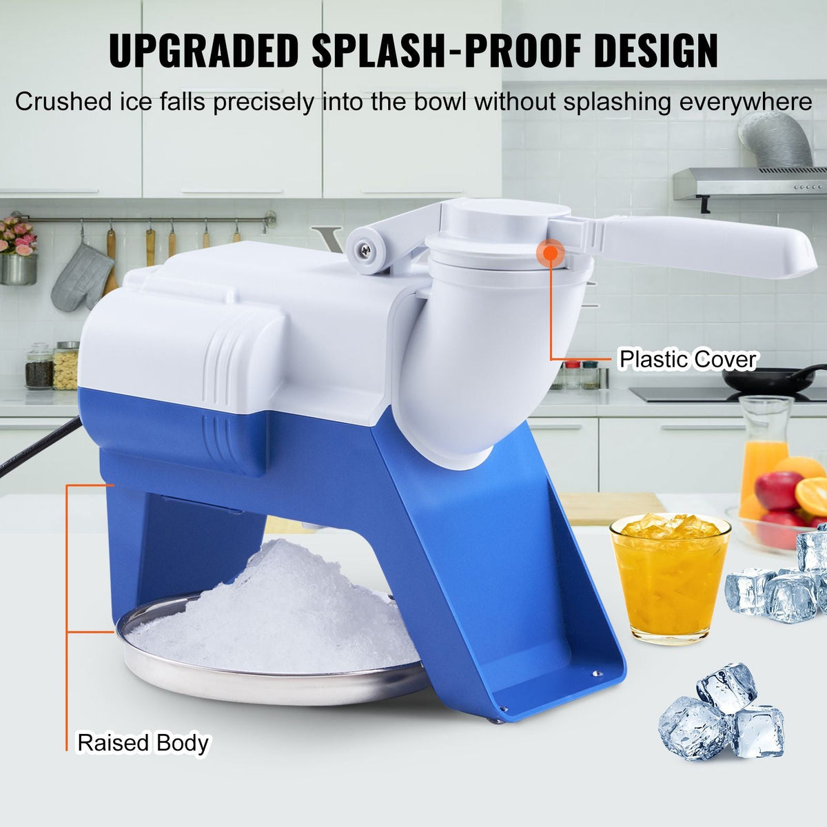 Ice Crushers Machine, 176lbs Per Hour Electric Snow Cone Maker with 2 Blades, Shaved Ice Machine with Cover and Bowl, 220W Ice Shaver Machine for Margaritas, Home and Commercial Use, White