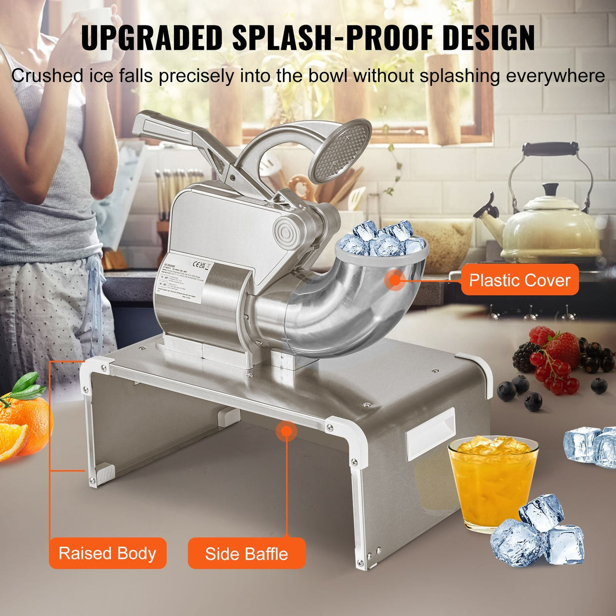 Ice Crushers Machine, 661lbs Per Hour Electric Snow Cone Maker with 4 Blades, Stainless Steel Shaved Ice Machine with Cover, 300W Ice Shaver Machine for Margaritas, Home and Commercial Use