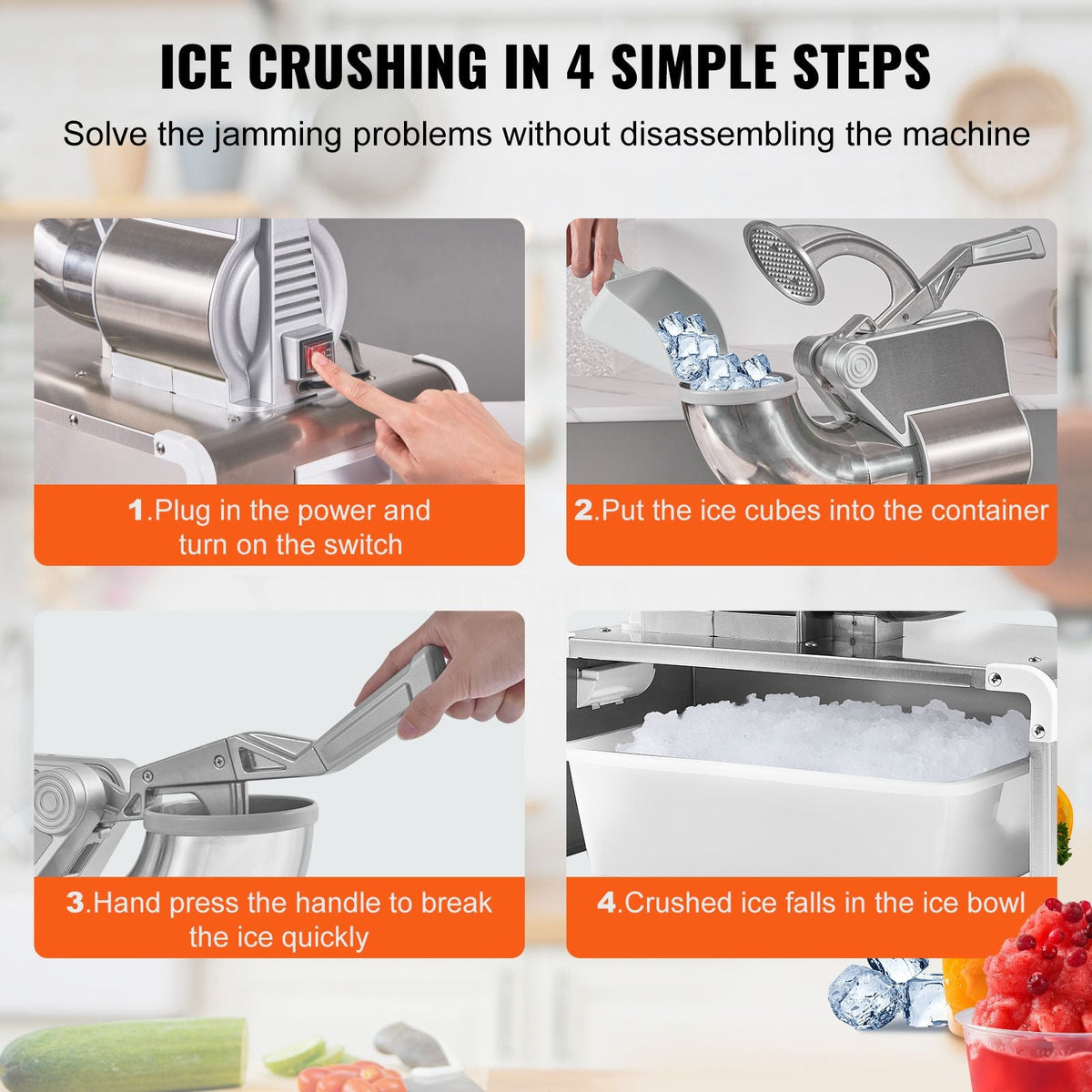 Ice Crushers Machine, 661lbs Per Hour Electric Snow Cone Maker with 4 Blades, Stainless Steel Shaved Ice Machine with Cover, 300W Ice Shaver Machine for Margaritas, Home and Commercial Use