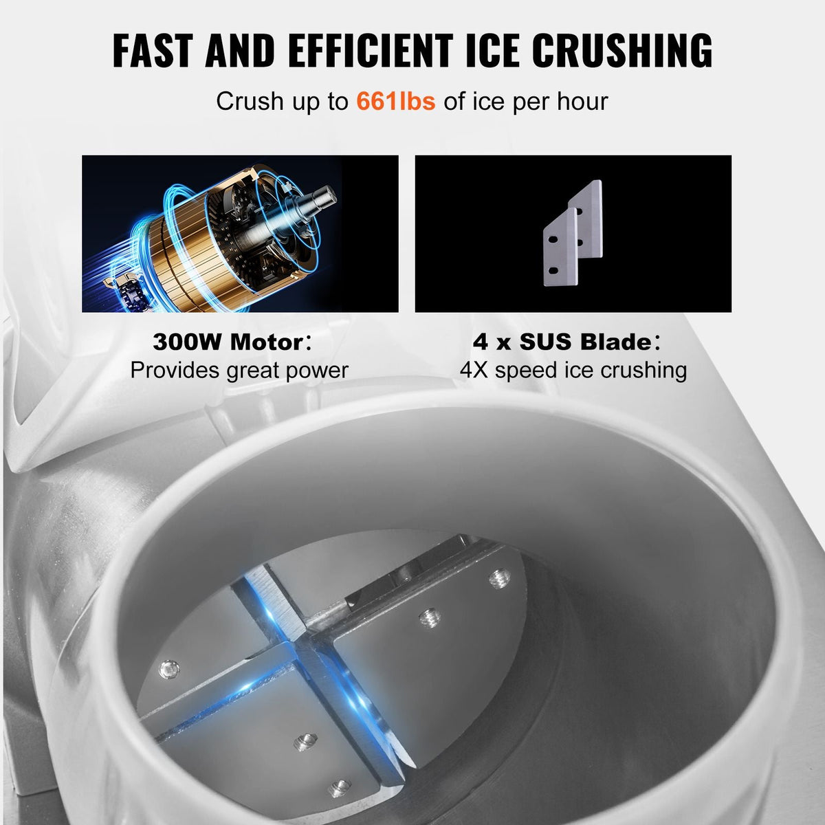 Ice Crushers Machine, 661lbs Per Hour Electric Snow Cone Maker with 4 Blades, Stainless Steel Shaved Ice Machine with Cover, 300W Ice Shaver Machine for Margaritas, Home and Commercial Use