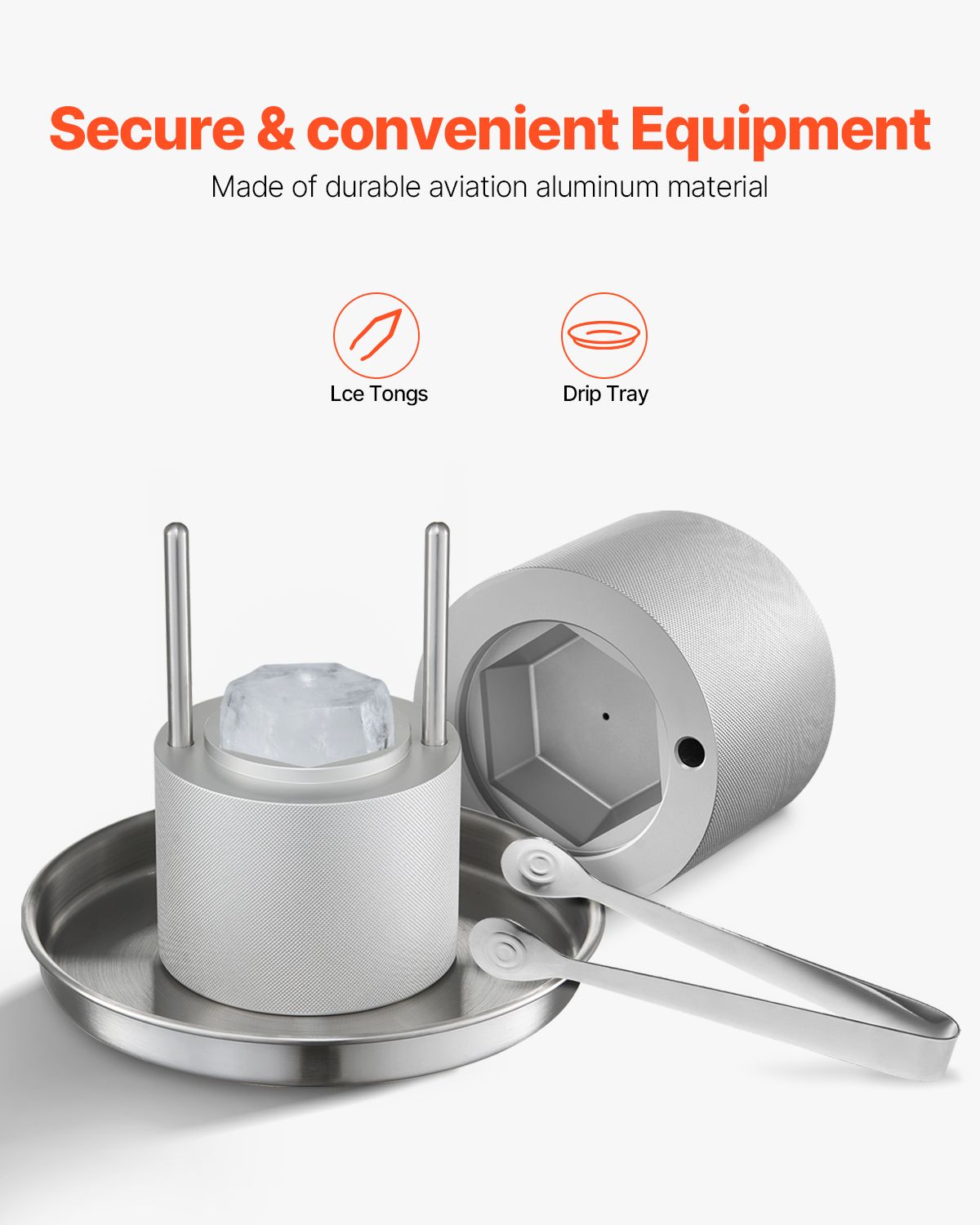 Ice Diamond Press, 2.4" Ice Ball Maker, Aviation Aluminum Diamond Ice Ball Press Kit for Ice Diamond, Ice Press with Tong and Drip Tray, for Whiskey, Cocktail, Bourbon, Scot on Party & Holiday