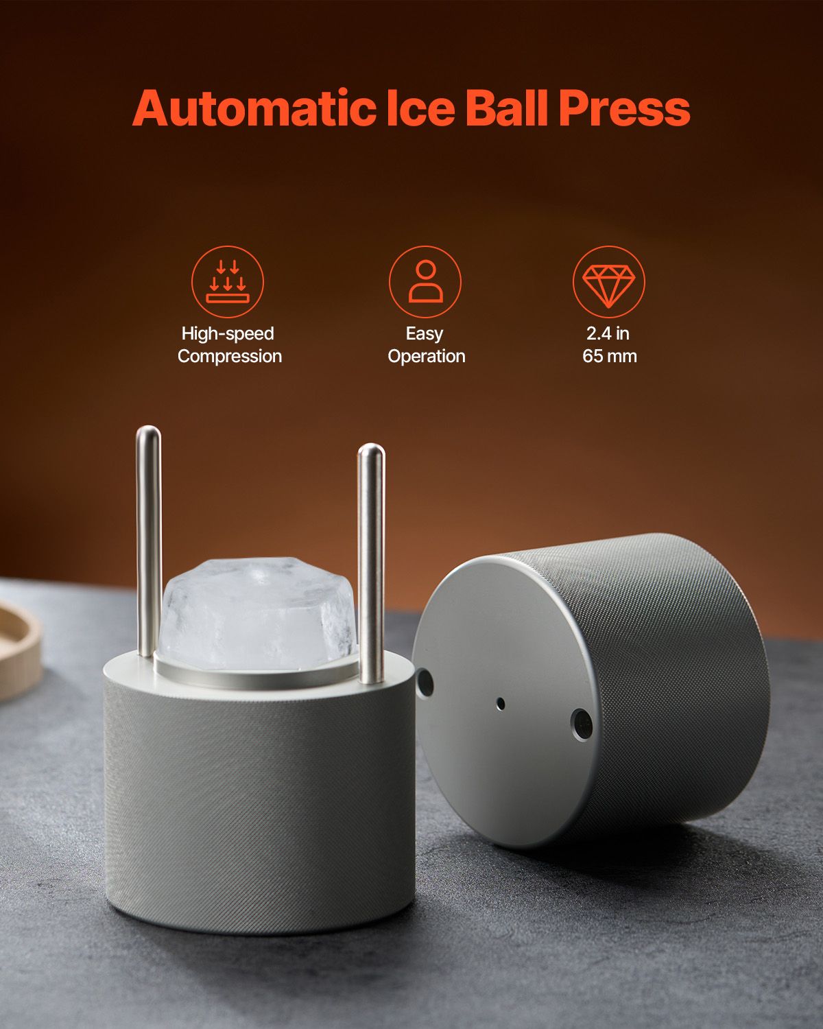 Ice Diamond Press, 2.4" Ice Ball Maker, Aviation Aluminum Diamond Ice Ball Press Kit for Ice Diamond, Ice Press with Tong and Drip Tray, for Whiskey, Cocktail, Bourbon, Scot on Party & Holiday