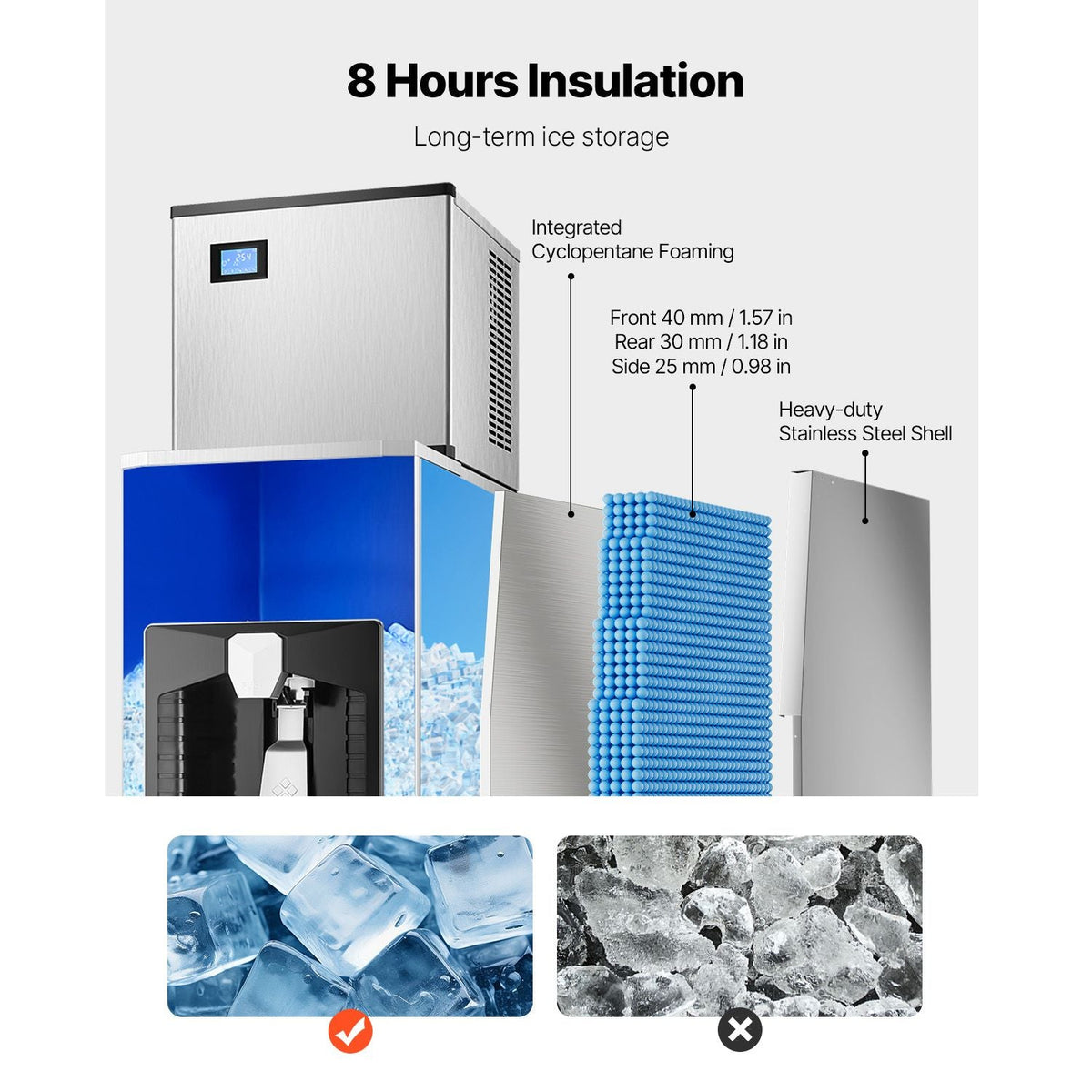 Ice Dispenser, Ice Storage Bin with 180 Lbs Storage Capacity, 20 Lbs/Min Automatic Ice Dispensing with Crusher, Height Adjustable Feet, for Commercial Ice Maker Machine, Restaurant and Hotel