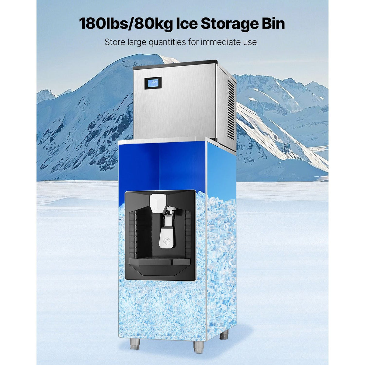 Ice Dispenser, Ice Storage Bin with 180 Lbs Storage Capacity, 20 Lbs/Min Automatic Ice Dispensing with Crusher, Height Adjustable Feet, for Commercial Ice Maker Machine, Restaurant and Hotel