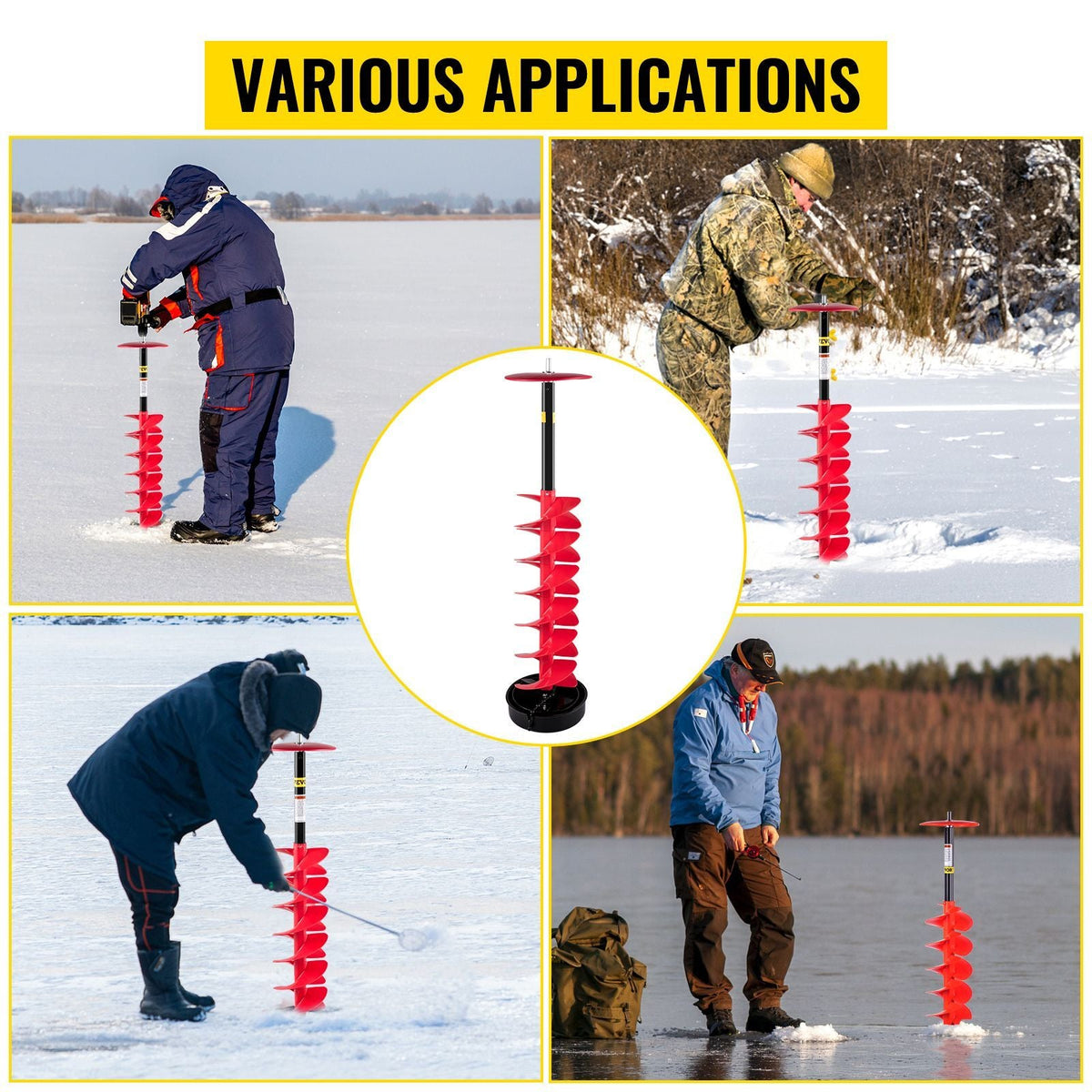 Ice Drill Auger, 6\" Diameter Nylon Ice Auger, 39\" Length Ice Auger Bit,Auger Drill with 11.8\" Extension Rod,Auger Bit with Drill Adapter,Top Plate & Blade Guard for Ice Fishing Ice Burrowing