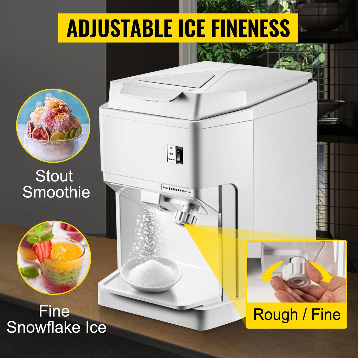 Ice Shaver Machine Electric, Snow Cone Machine Commercial 265 LBS/H, Shaved Ice Machine with Ice Hopper & Lid, 250W Ice Crusher with Drain Pipe Tabletop Shaved Ice Maker with Adjustable Fineness