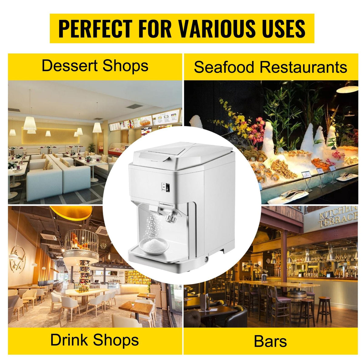 Ice Shaver Machine Electric, Snow Cone Machine Commercial 265 LBS/H, Shaved Ice Machine with Ice Hopper & Lid, 250W Ice Crusher with Drain Pipe Tabletop Shaved Ice Maker with Adjustable Fineness