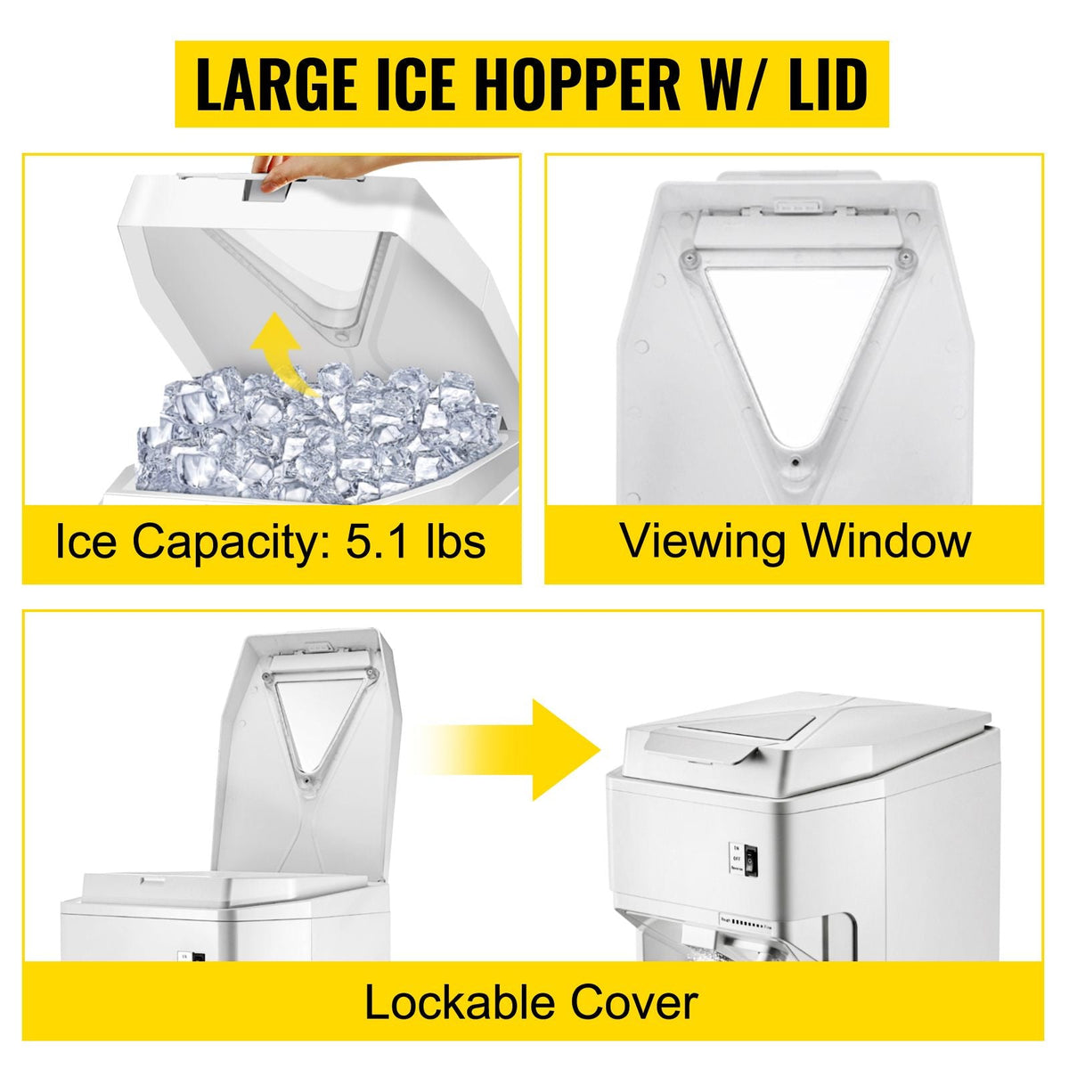 Ice Shaver Machine Electric, Snow Cone Machine Commercial 265 LBS/H, Shaved Ice Machine with Ice Hopper & Lid, 250W Ice Crusher with Drain Pipe Tabletop Shaved Ice Maker with Adjustable Fineness