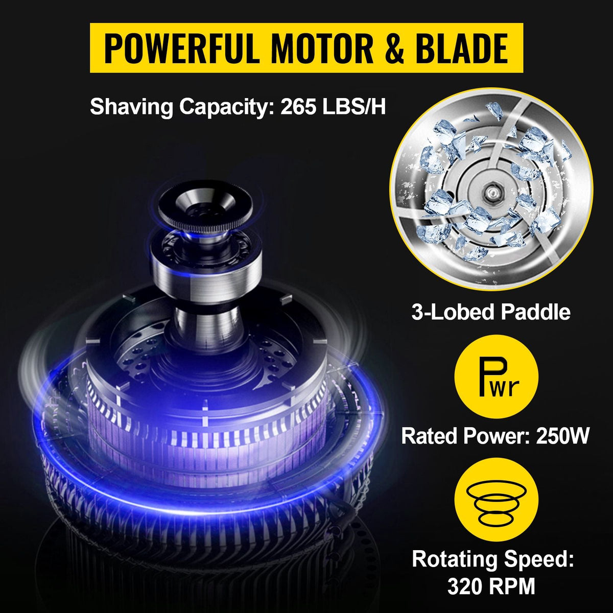 Ice Shaver Machine Electric, Snow Cone Machine Commercial 265 LBS/H, Shaved Ice Machine with Ice Hopper & Lid, 250W Ice Crusher with Drain Pipe Tabletop Shaved Ice Maker with Adjustable Fineness