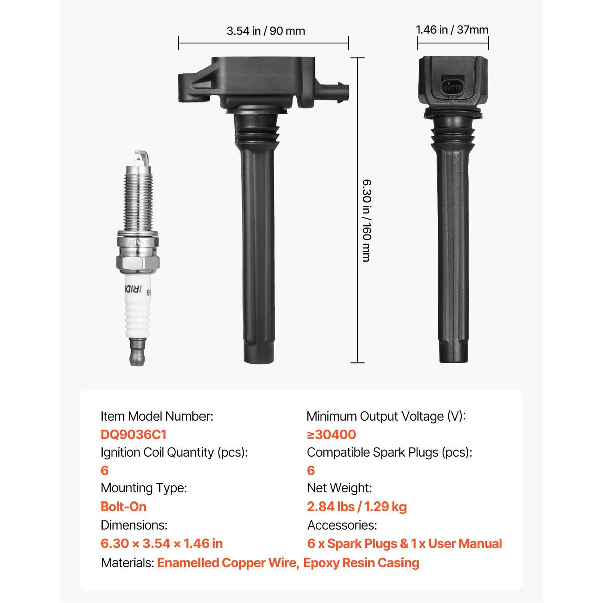 Ignition Coil Pack and Spark Plugs, Set of 6, Compatible with Dodge Grand Caravan Charger Durango Journey Avenger Challenger Jeep Cherokee Grand Cherokee Compass Chrysler Ram ProMaster 3.6L V6