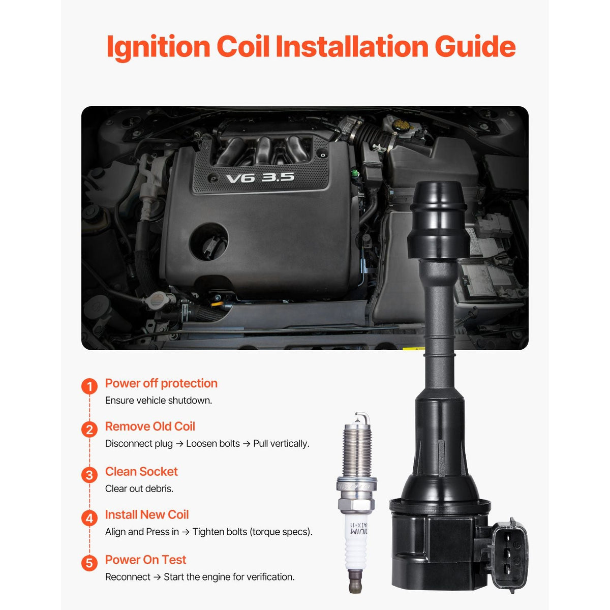 Ignition Coil Pack and Spark Plugs, Set of 6, Compatible with Nissan Maxima Murano Altima Pathfinder Quest Xterra Pathfinder Frontier Infiniti I35 QX4 3.5L 4.0L V6, Replacement for UF349 C1406
