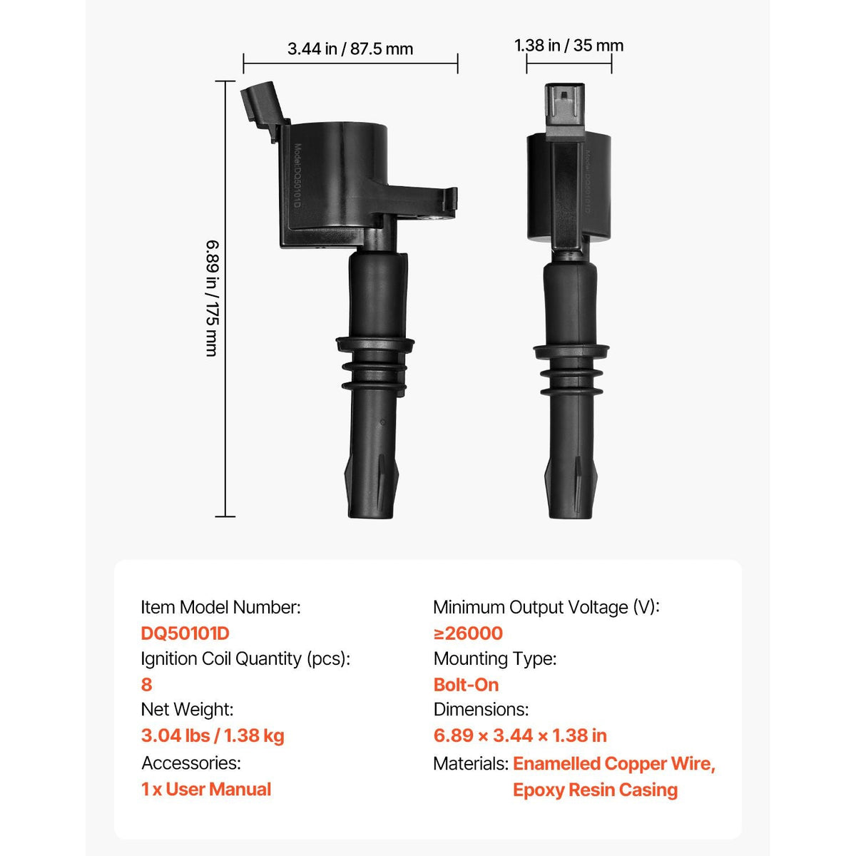 Ignition Coil Pack, Set of 8, Compatible with Ford Expedition F150 F250 F350 Lincoln Mark LT Lincoln Navigator, for Engines 4.6L 5.4L V8 6.8L V10, Replacement for DG511 5C1584 C1541 UF537 FD508
