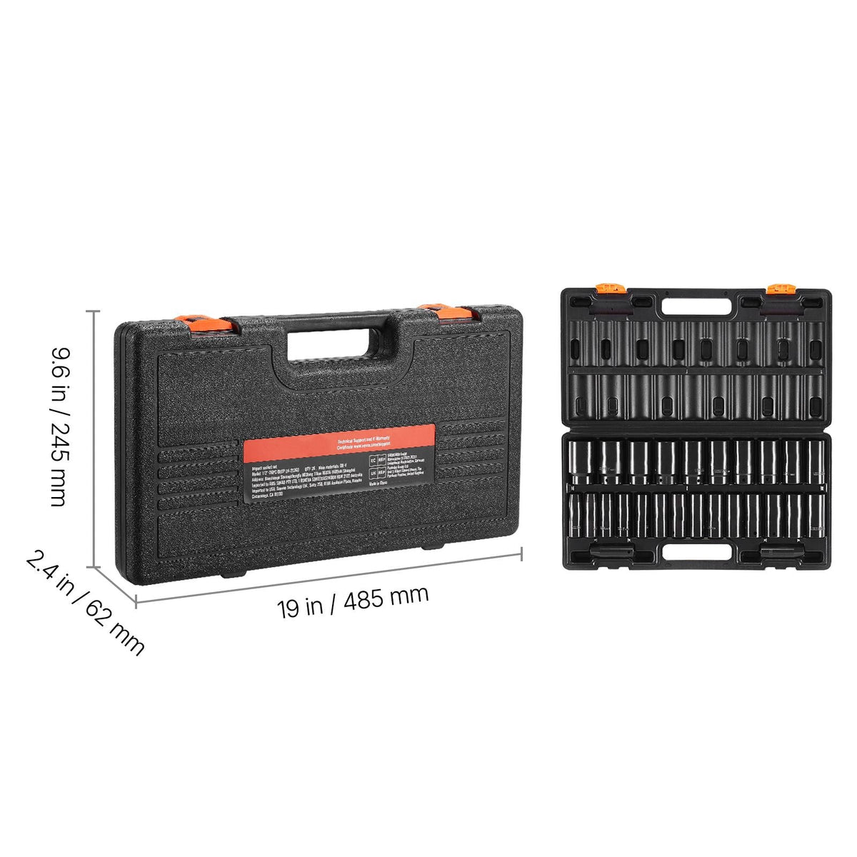 Impact Socket Set, 1/2" 26 Piece Impact Sockets, Deep Socket, 6-Point Sockets, 1/2 Inches Drive Socket Set Impact Metric 10mm - 36mm, Cr-V Rugged Construction, with a Storage Cage