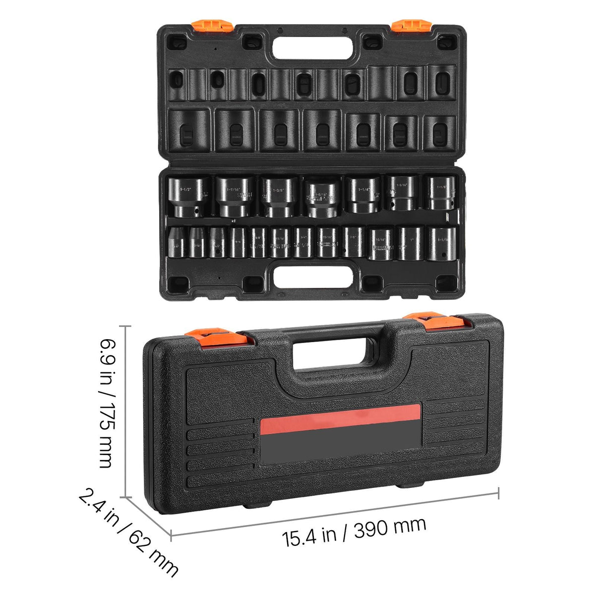 Impact Socket Set 1/2 Inches 19 Piece Impact Sockets, Standard Socket Assortment, 1/2 Inches Drive Socket Set Impact Standard SAE (3/8 Inches to 1-1/2 Inches) 6-point Hex Sockets