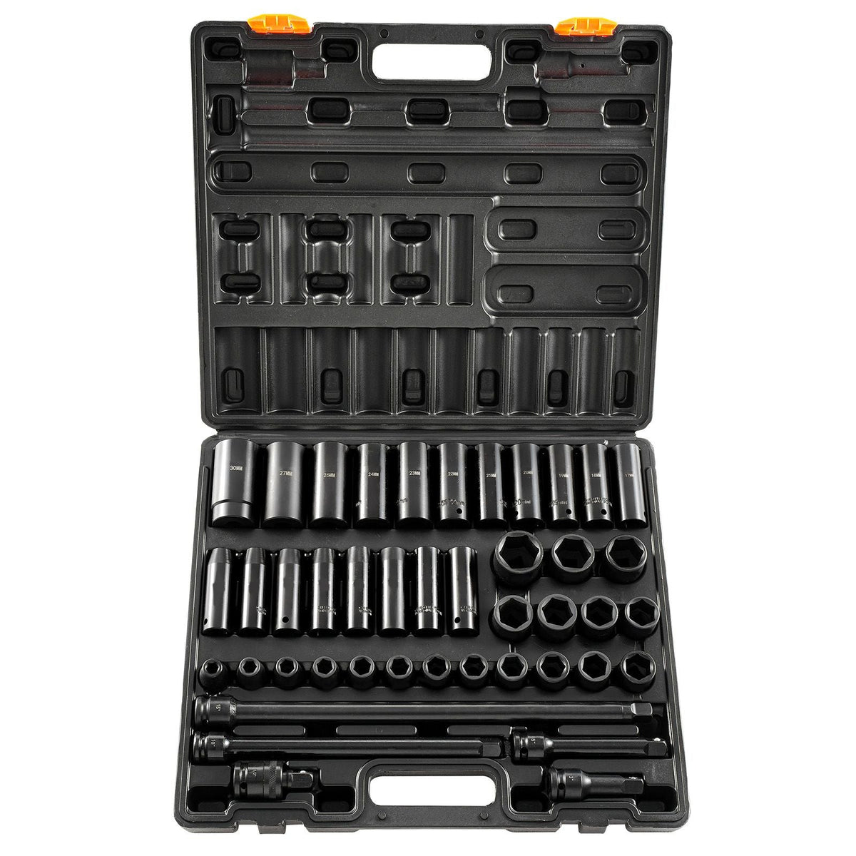 Impact Socket Set 1/2 Inches 43 Piece Impact Sockets, Standard Socket Assortment, 1/2 Inches Drive Socket Set 6-Point Sockets Metric 9-30mm (Standard/Deep)
