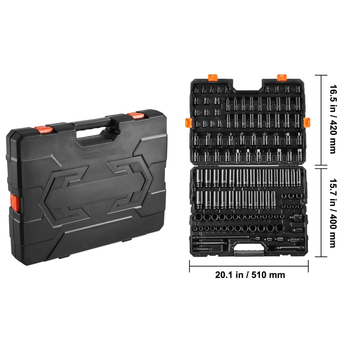 Impact Socket Set 130 Piece 3/8" & 1/2" - SAE & Metric Drive Socket Set - 6 Point Cr-Mo Alloy Steel for Auto Repair - Easy-to-Read Size Markings - Includes Storage Case