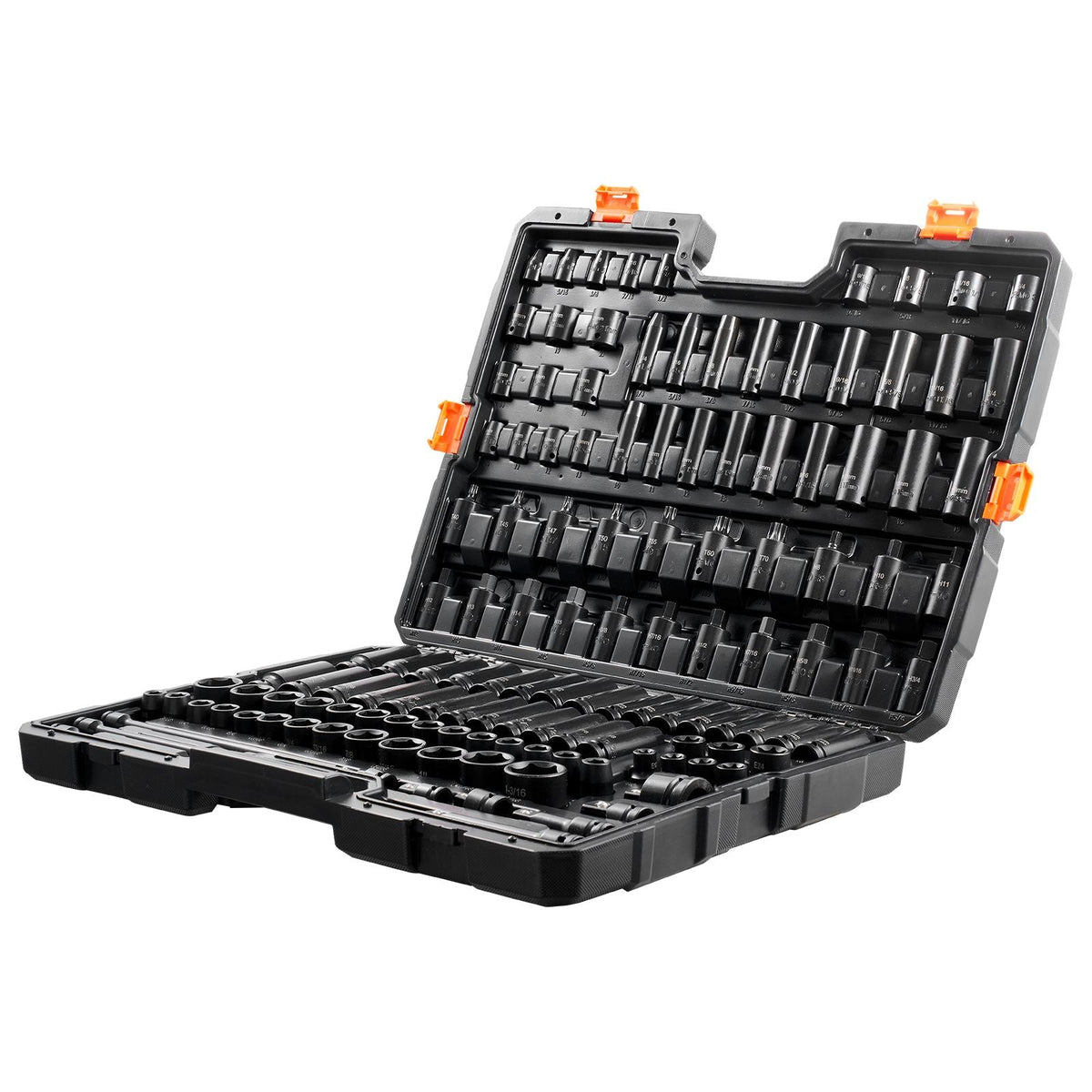 Impact Socket Set 130 Piece 3/8" & 1/2" - SAE & Metric Drive Socket Set - 6 Point Cr-Mo Alloy Steel for Auto Repair - Easy-to-Read Size Markings - Includes Storage Case