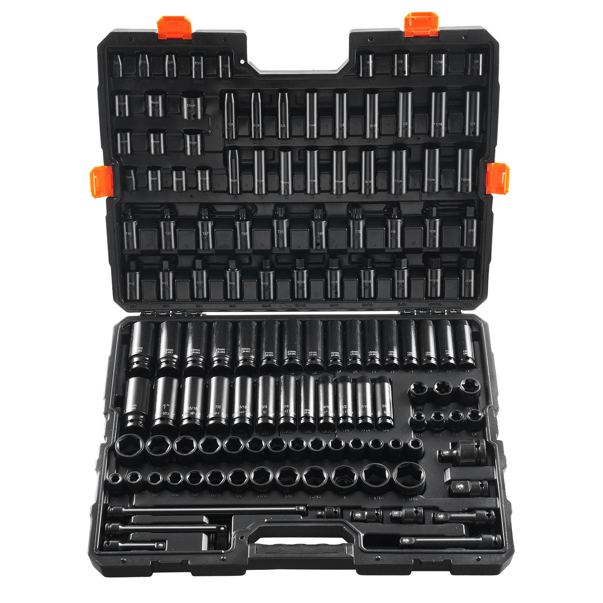 Impact Socket Set 130 Piece 3/8" & 1/2" - SAE & Metric Drive Socket Set - 6 Point Cr-Mo Alloy Steel for Auto Repair - Easy-to-Read Size Markings - Includes Storage Case