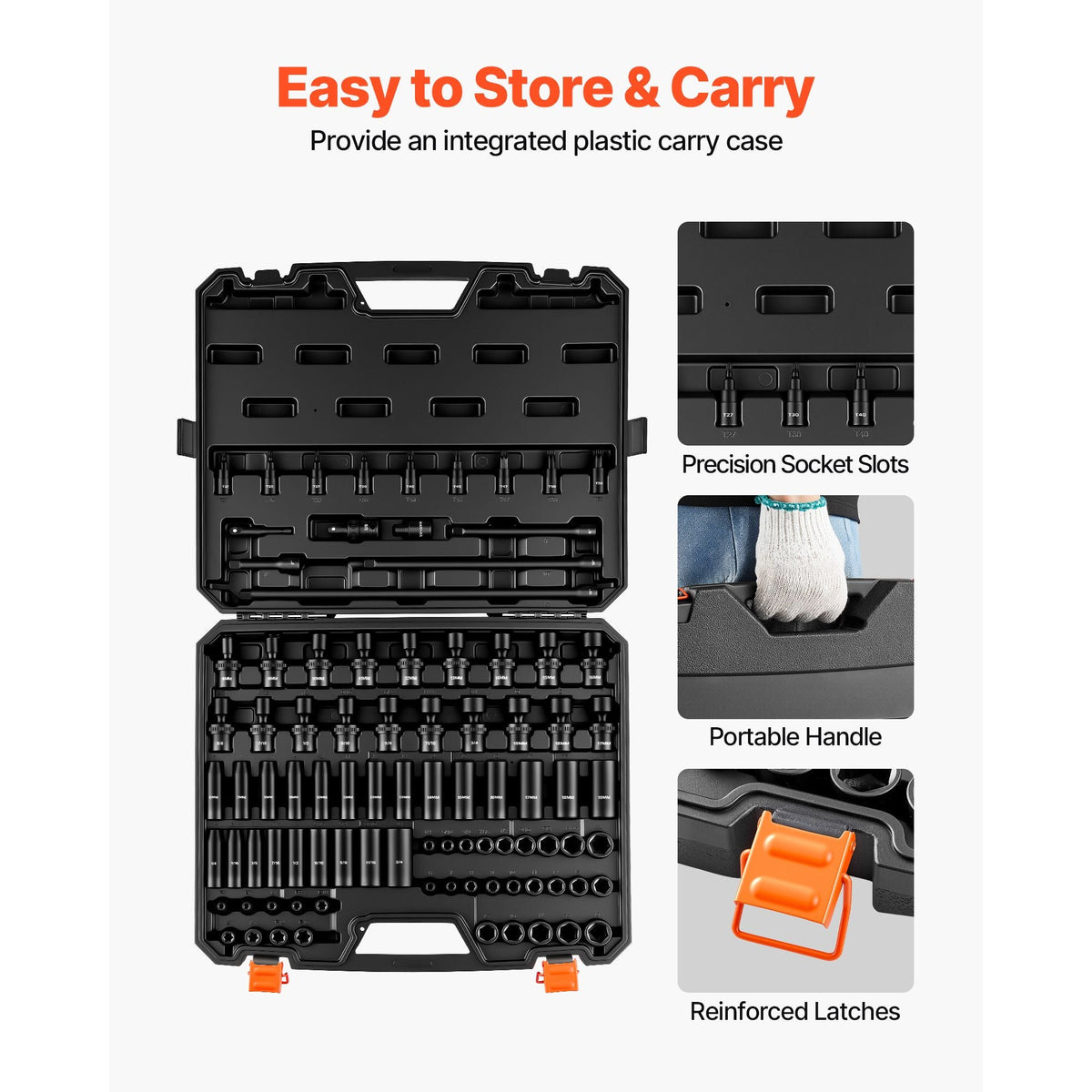 Impact Socket Set, 3/8" Drive, 90-Piece Socket Set, 6 Point Sockets, SAE 1/4"-3/4" and Metric 6-19 mm, Easy to Identify, with Adapters, Sturdy Storage Case, Cr-Mo Alloy Steel for Vehicles Repair