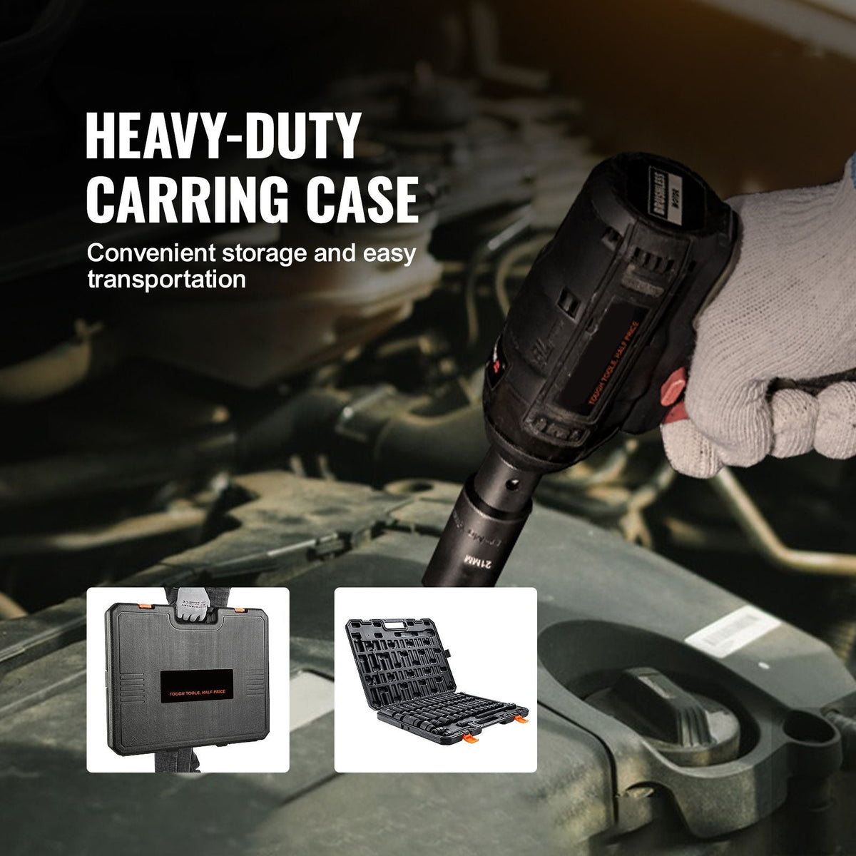 Impact Socket Set with 1/2" Drive, Comprising 23 Pieces in SAE (7/16" -1") & Metric Measurements, 6 Point Cr-V Alloy Steel, Includes Ratchet Handle and Durable Storage Case
