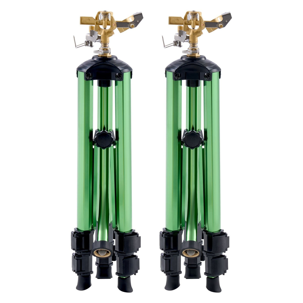 Impact Sprinkler on Tripod Base, 2 Packs, Heavy Duty Tripod Sprinklers with Brass Head & 3/4"NH Connector, 360 Degree Large Area Irrigation Sprinkler, Adjustable Heights Sprinkler for Yard