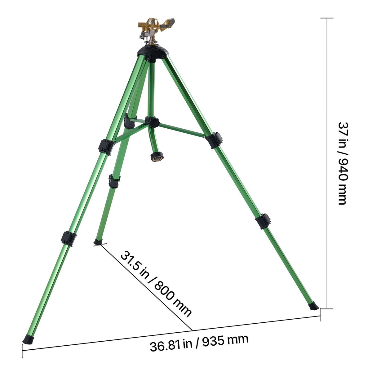 Impact Sprinkler on Tripod Base, 2 Packs, Heavy Duty Tripod Sprinklers with Brass Head & 3/4"NH Connector, 360 Degree Large Area Irrigation Sprinkler, Adjustable Heights Sprinkler for Yard