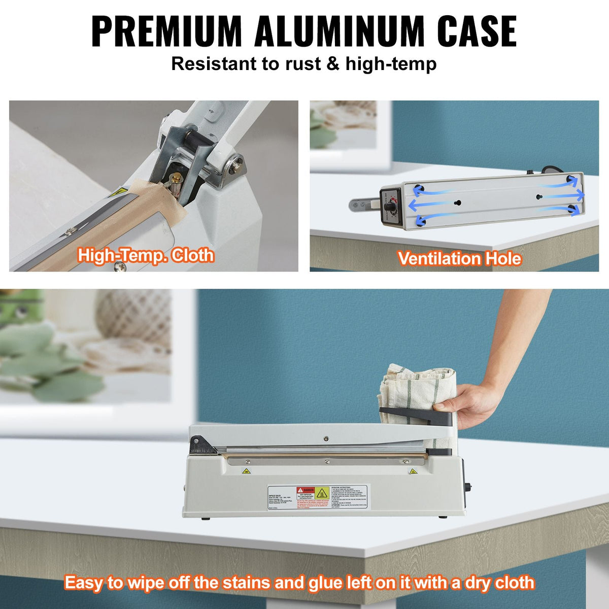 Impulse Sealer 12 inch, Manual Heat Sealing Machine with Adjustable Heating Mode, Aluminum Shrink Wrap Bag Sealers for Plastic Mylar PE PP Bags, Portable Poly Bag Sealer with Extra Replace Kit