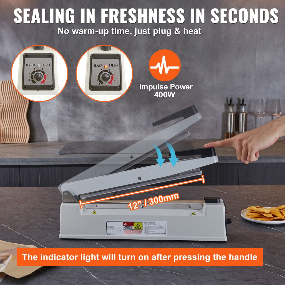 Impulse Sealer 12 inch, Manual Heat Sealing Machine with Adjustable Heating Mode, Aluminum Shrink Wrap Bag Sealers for Plastic Mylar PE PP Bags, Portable Poly Bag Sealer with Extra Replace Kit