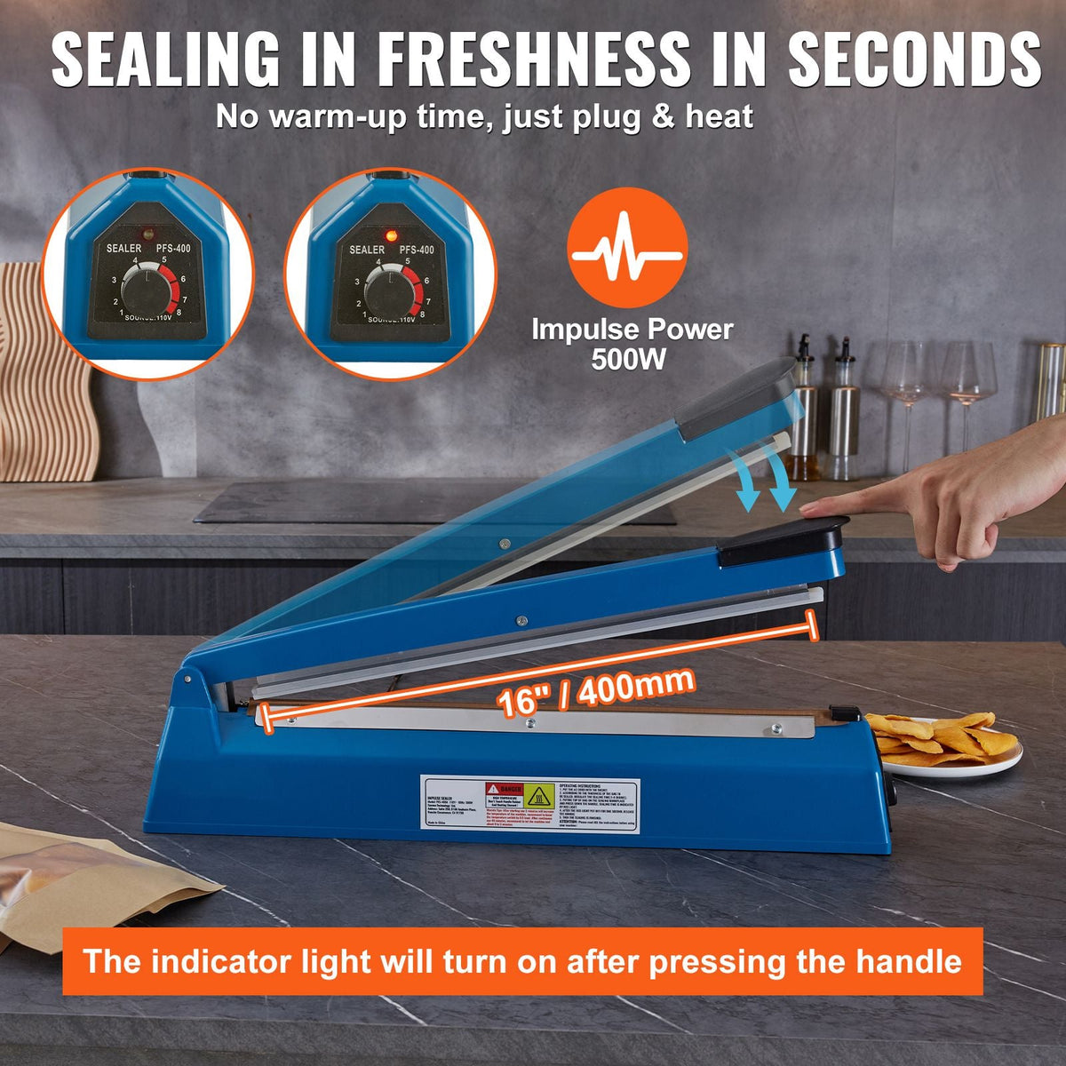 Impulse Sealer 16 inch, Manual Heat Seal Machine with Adjustable Heating Mode, ABS Shrink Wrap Bag Sealers for Plastic Mylar PE PP Bags, Portable Poly Bag Sealing Machine with Extra Replace Kit