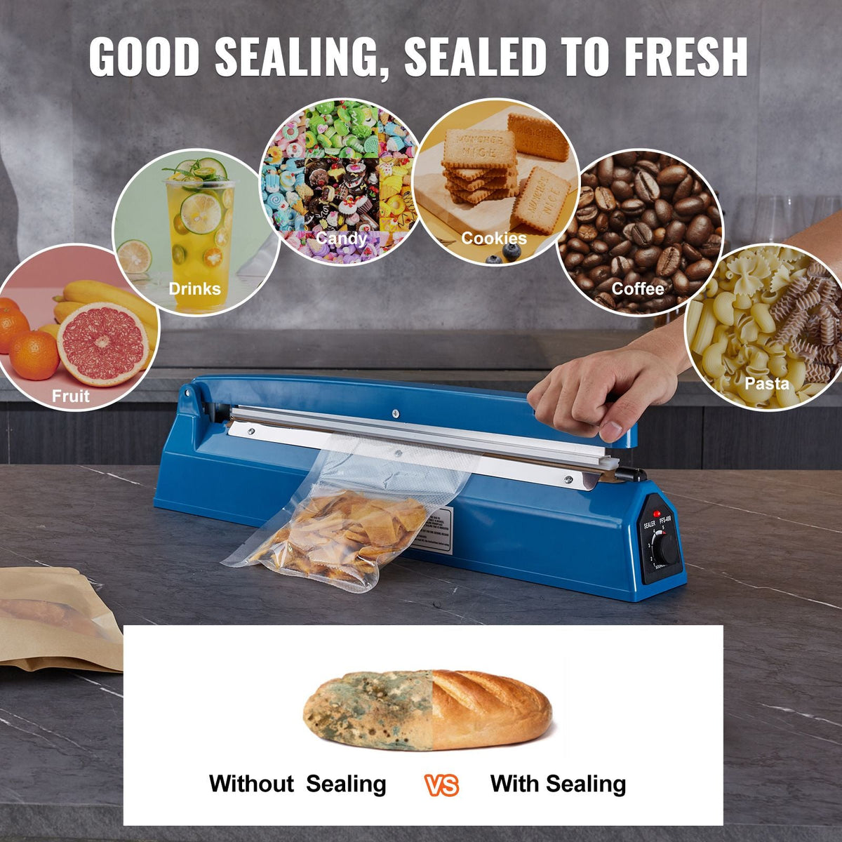 Impulse Sealer 16 inch, Manual Heat Seal Machine with Adjustable Heating Mode, ABS Shrink Wrap Bag Sealers for Plastic Mylar PE PP Bags, Portable Poly Bag Sealing Machine with Extra Replace Kit