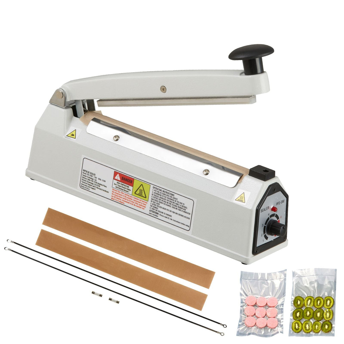 Impulse Sealer 8 inch, Manual Heat Sealing Machine with Adjustable Heating Mode, Aluminum Shrink Wrap Bag Sealers for Plastic Mylar PE PP Bags, Portable Poly Bag Sealer with Extra Replace Kit