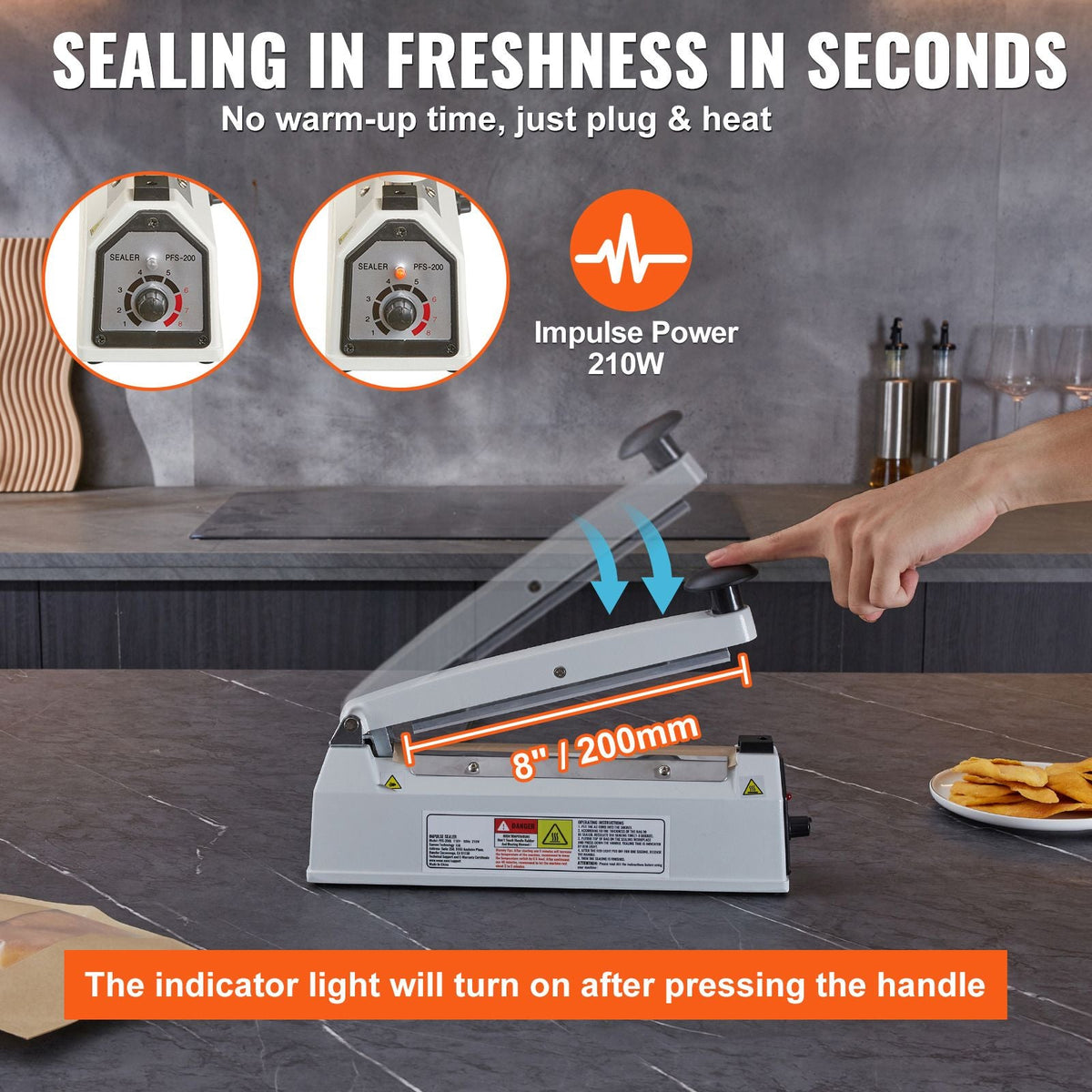 Impulse Sealer 8 inch, Manual Heat Sealing Machine with Adjustable Heating Mode, Aluminum Shrink Wrap Bag Sealers for Plastic Mylar PE PP Bags, Portable Poly Bag Sealer with Extra Replace Kit
