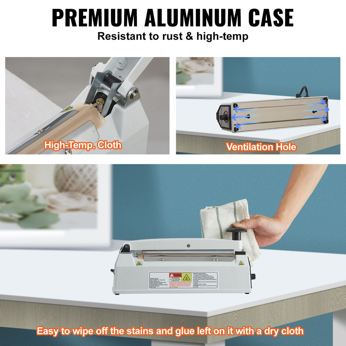 Impulse Sealer 8 inch, Manual Heat Sealing Machine with Adjustable Heating Mode, Aluminum Shrink Wrap Bag Sealers for Plastic Mylar PE PP Bags, Portable Poly Bag Sealer with Extra Replace Kit