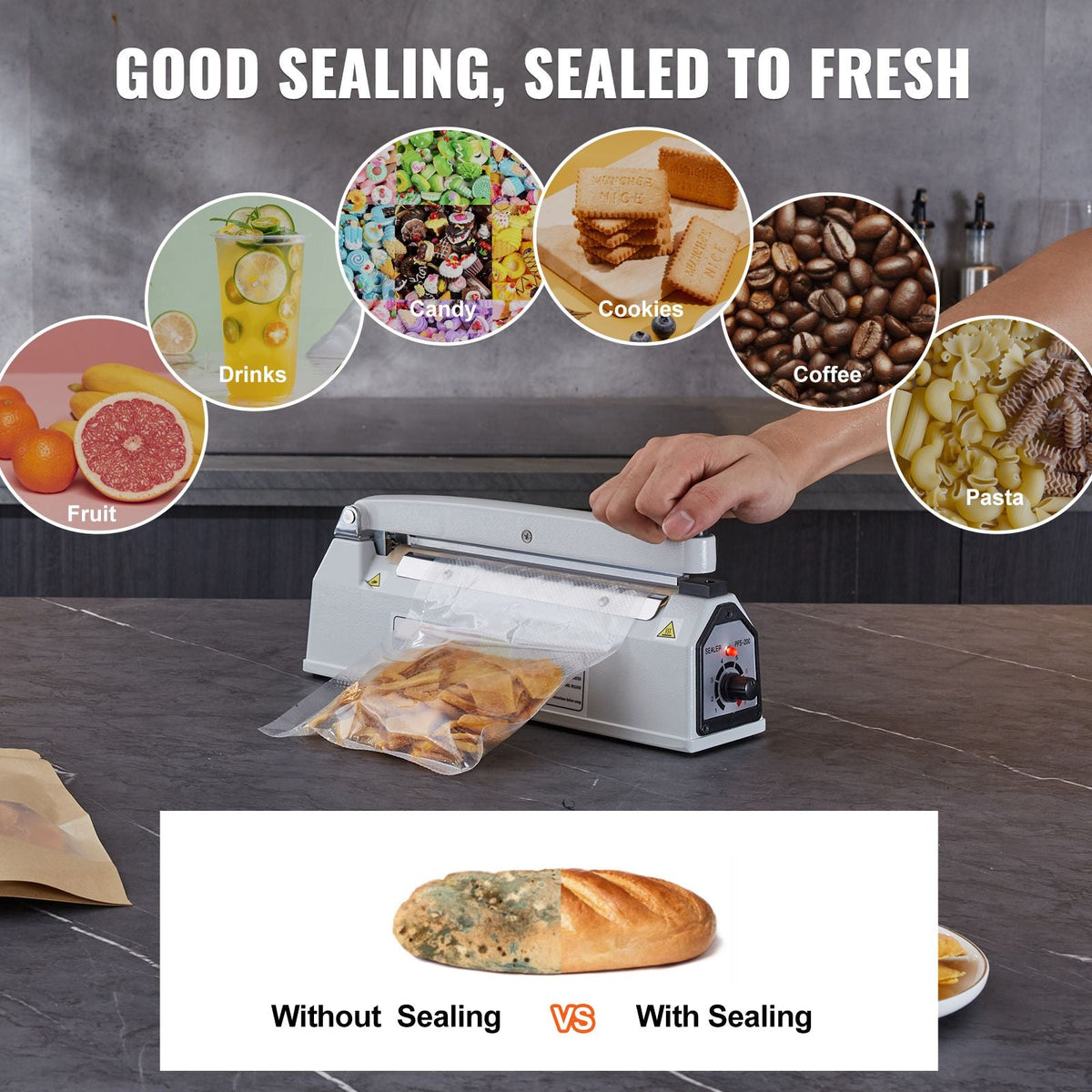 Impulse Sealer 8 inch, Manual Heat Sealing Machine with Adjustable Heating Mode, Aluminum Shrink Wrap Bag Sealers for Plastic Mylar PE PP Bags, Portable Poly Bag Sealer with Extra Replace Kit