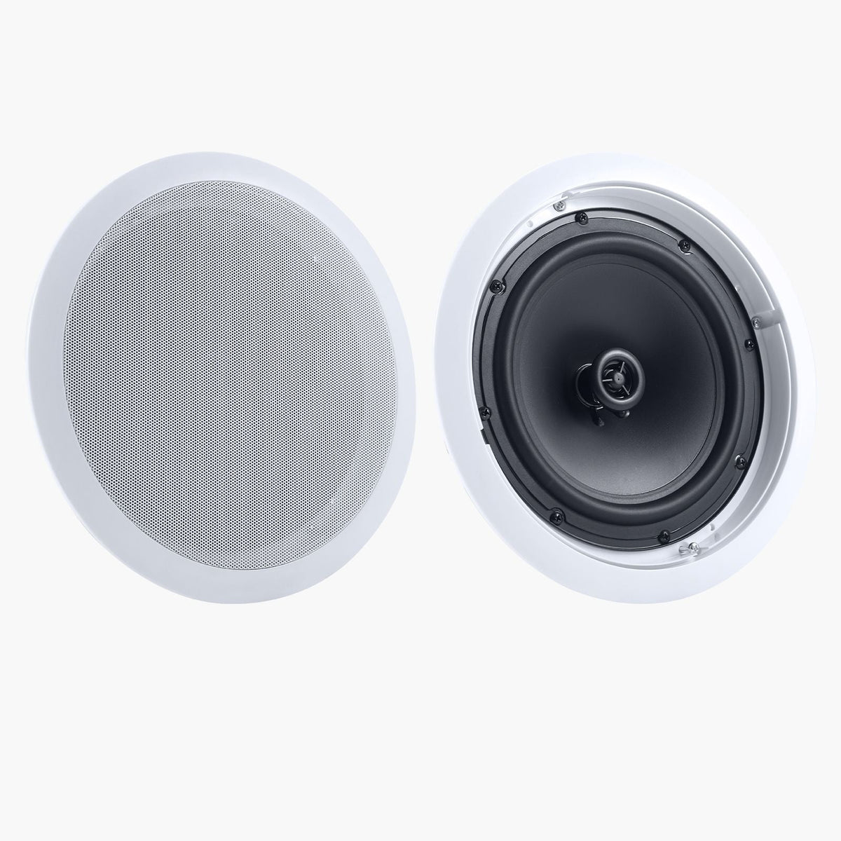 In Ceiling Speakers, 8", In-Ceiling & In-Wall Speaker System, Hi-Fi Sound, 150W Peak, 2-Way Flush Mount Speakers, for Damp Humid Placement, Home Theater, Living Room, or Covered Patio, 1 Pair