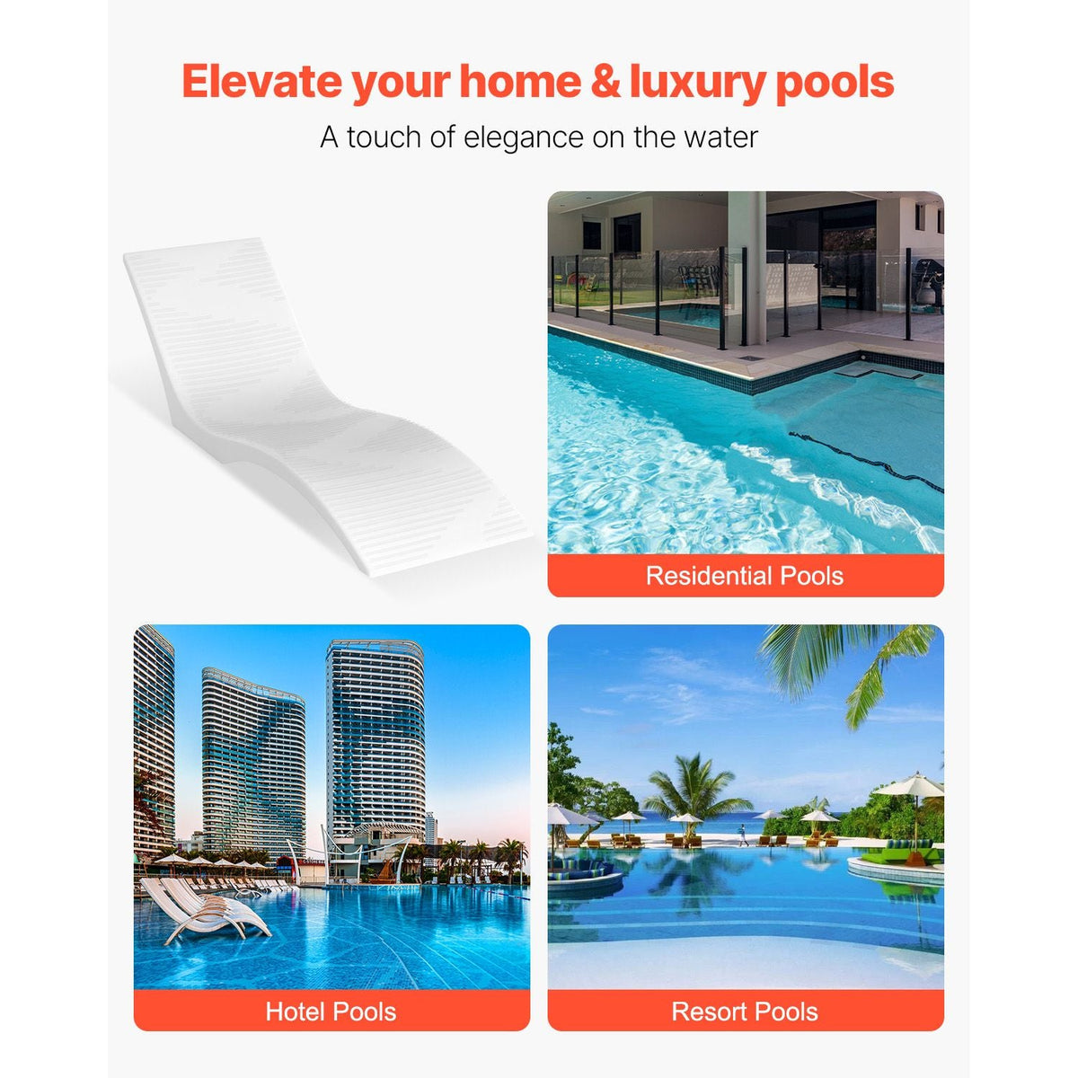 In-Pool Lounge Chairs, Set of 2 Chaise Lounger, Inside Pool Lounge Chairs for up to 5" Water Depths, Fixed in Pools & Floating on Water, Suitable for All Pool Types, Poolside & Sun Deck Tanning