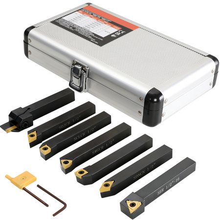 Indexable Carbide Lathe Tools 1/2" Metal Lathe Cutting Tools 7 Pcs/Set Indexable lathe tools Super-Hard 40CR Lathe Bits Carbide Lathe Tool for Lathe Black Compact and Portable