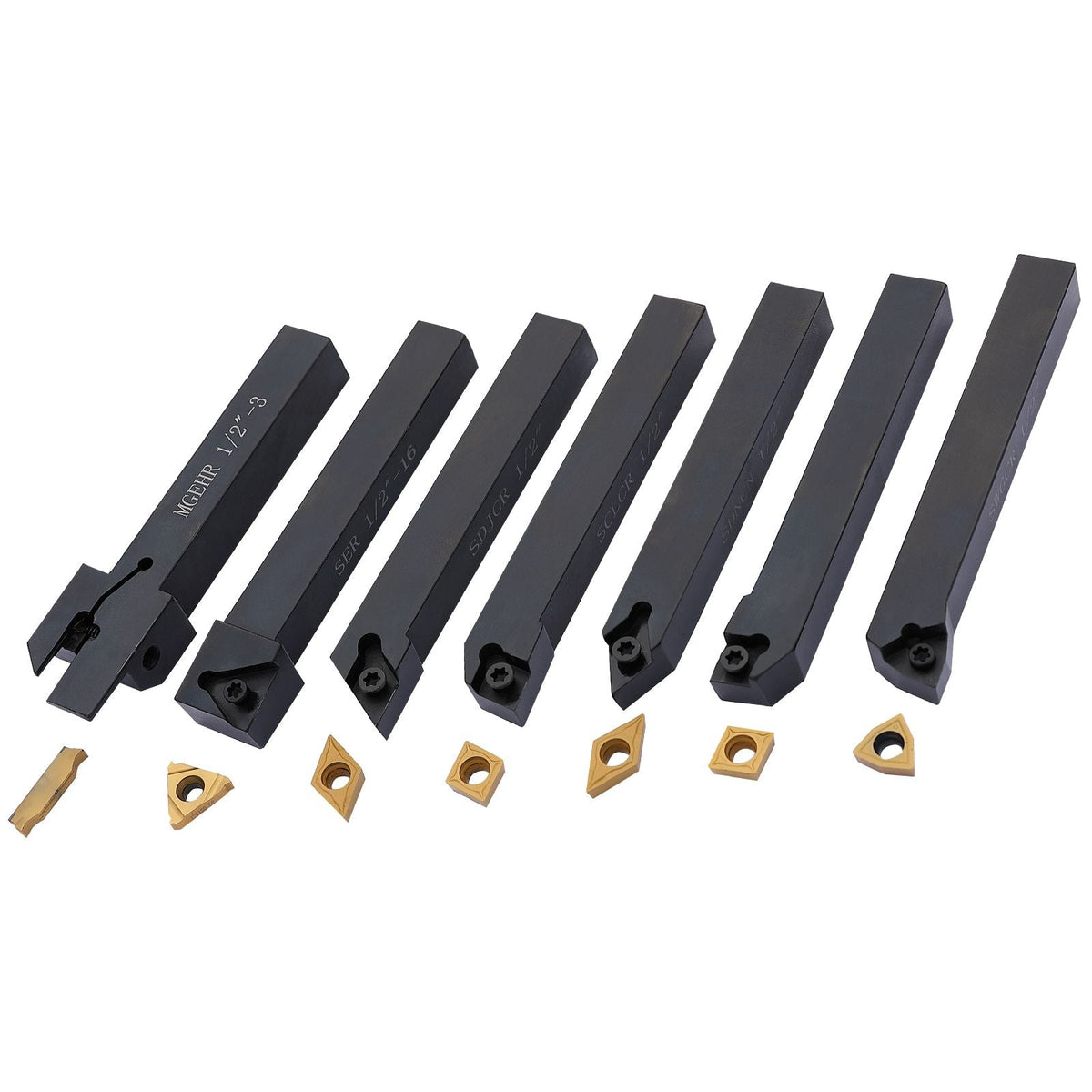 Indexable Carbide Lathe Tools 1/2" Metal Lathe Cutting Tools 7 Pcs/Set Indexable lathe tools Super-Hard 40CR Lathe Bits Carbide Lathe Tool for Lathe Black Compact and Portable
