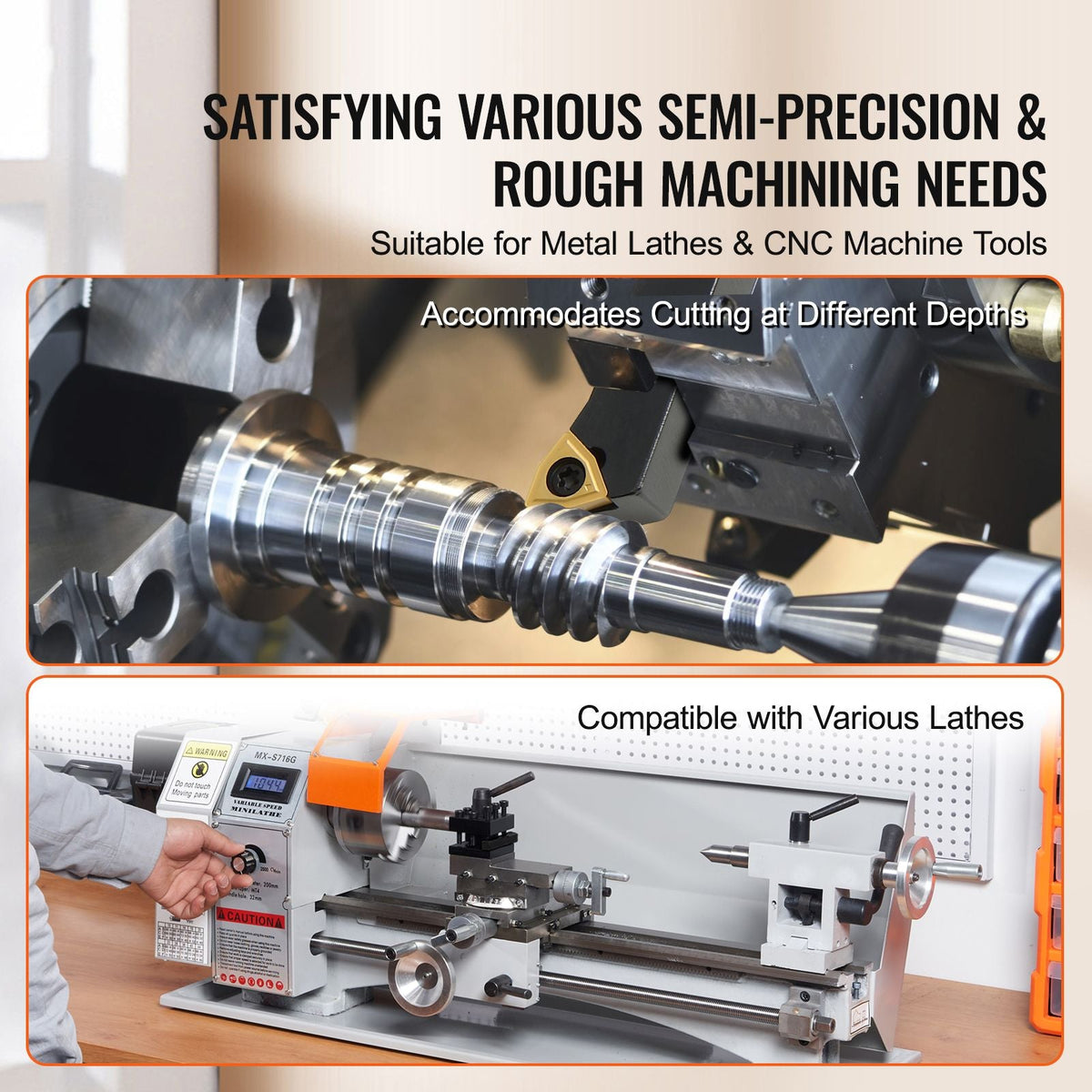Indexable Carbide Lathe Tools 1/2" Metal Lathe Cutting Tools 7 Pcs/Set Indexable lathe tools Super-Hard 40CR Lathe Bits Carbide Lathe Tool for Lathe Black Compact and Portable